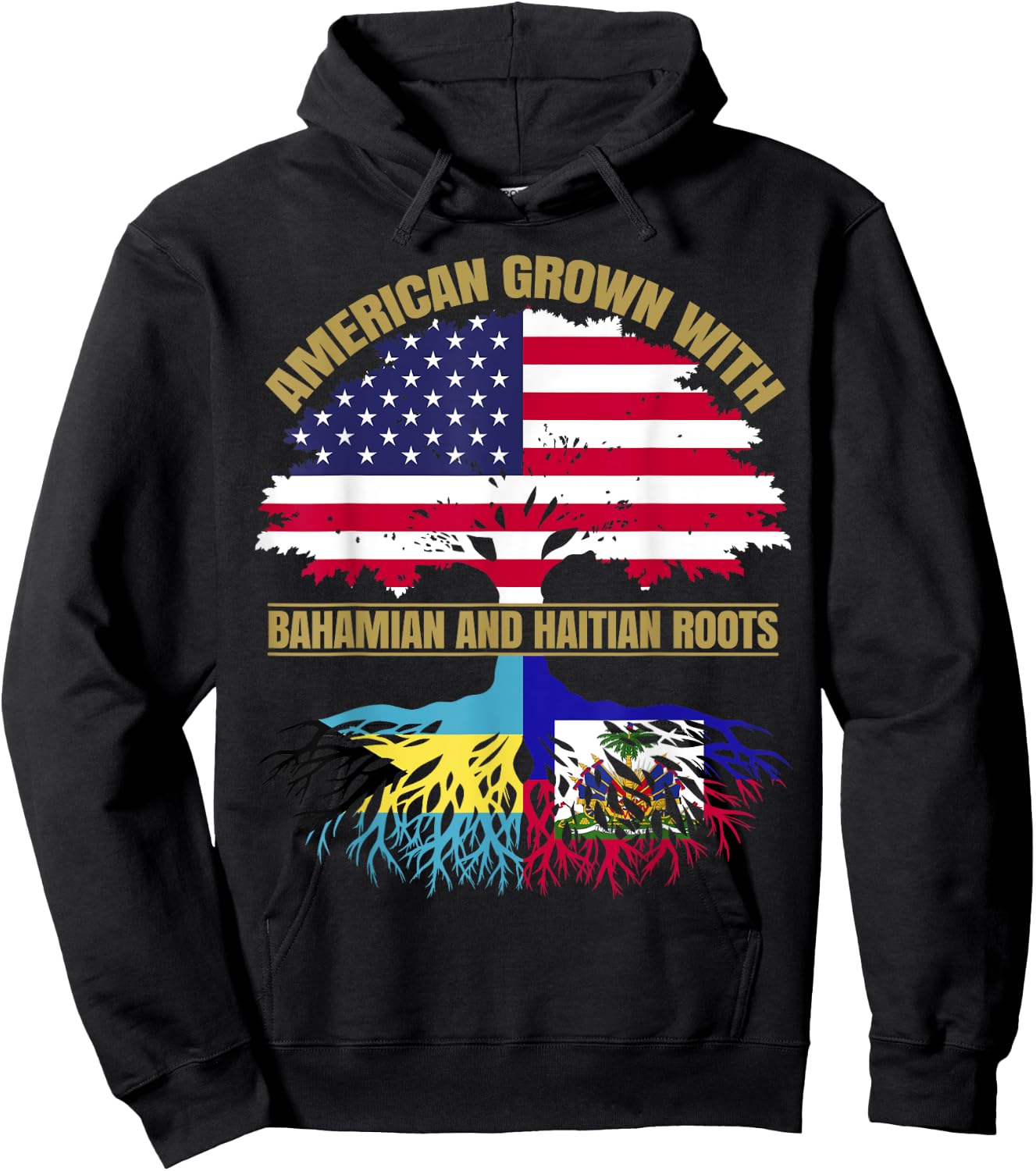 Heritage American Grown with Bahamian Haitian Roots Hoodie - Hoodie | Black