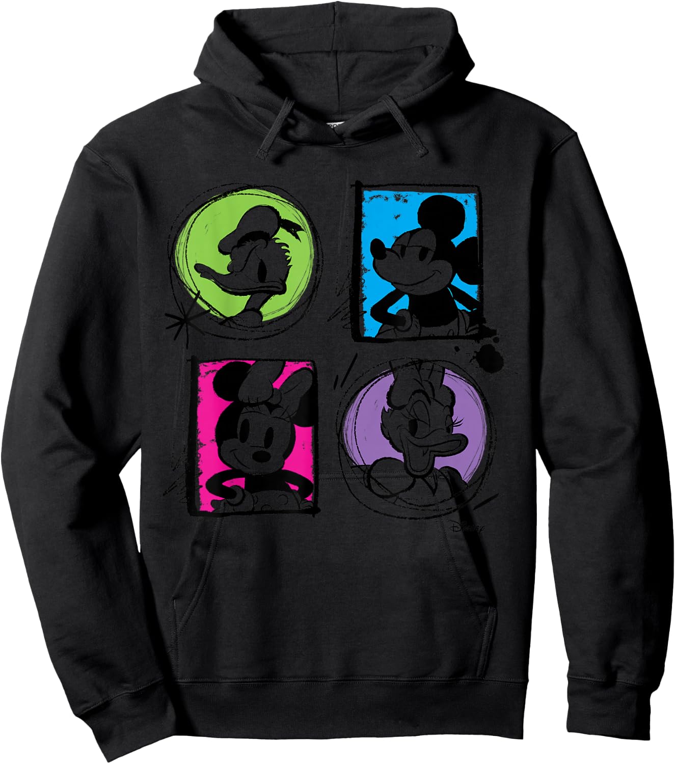 Minnie Mouse Minnie Mouse Donald Duck Daisy Duck Grid Hoodie - Hoodie | Black