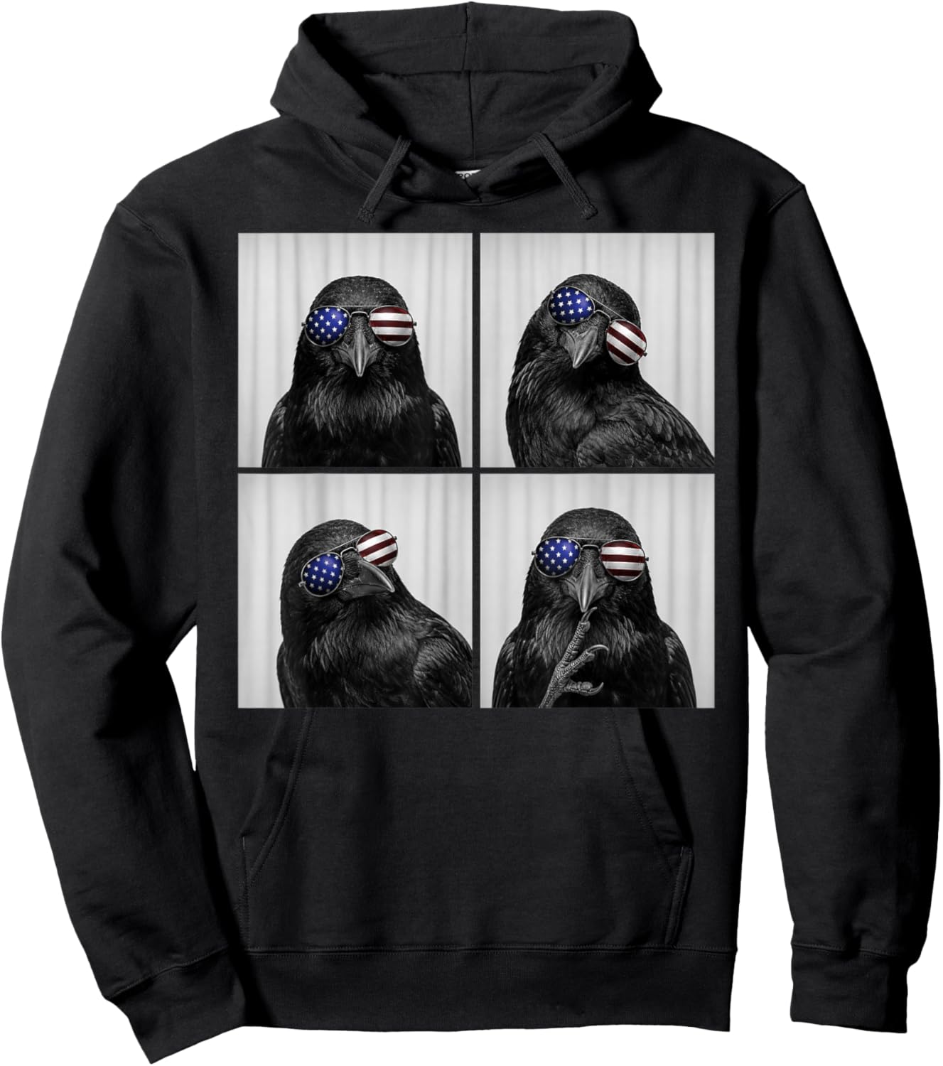 Crow 4th of July US American Flag Patriotic Bird Hoodie - Hoodie | Black