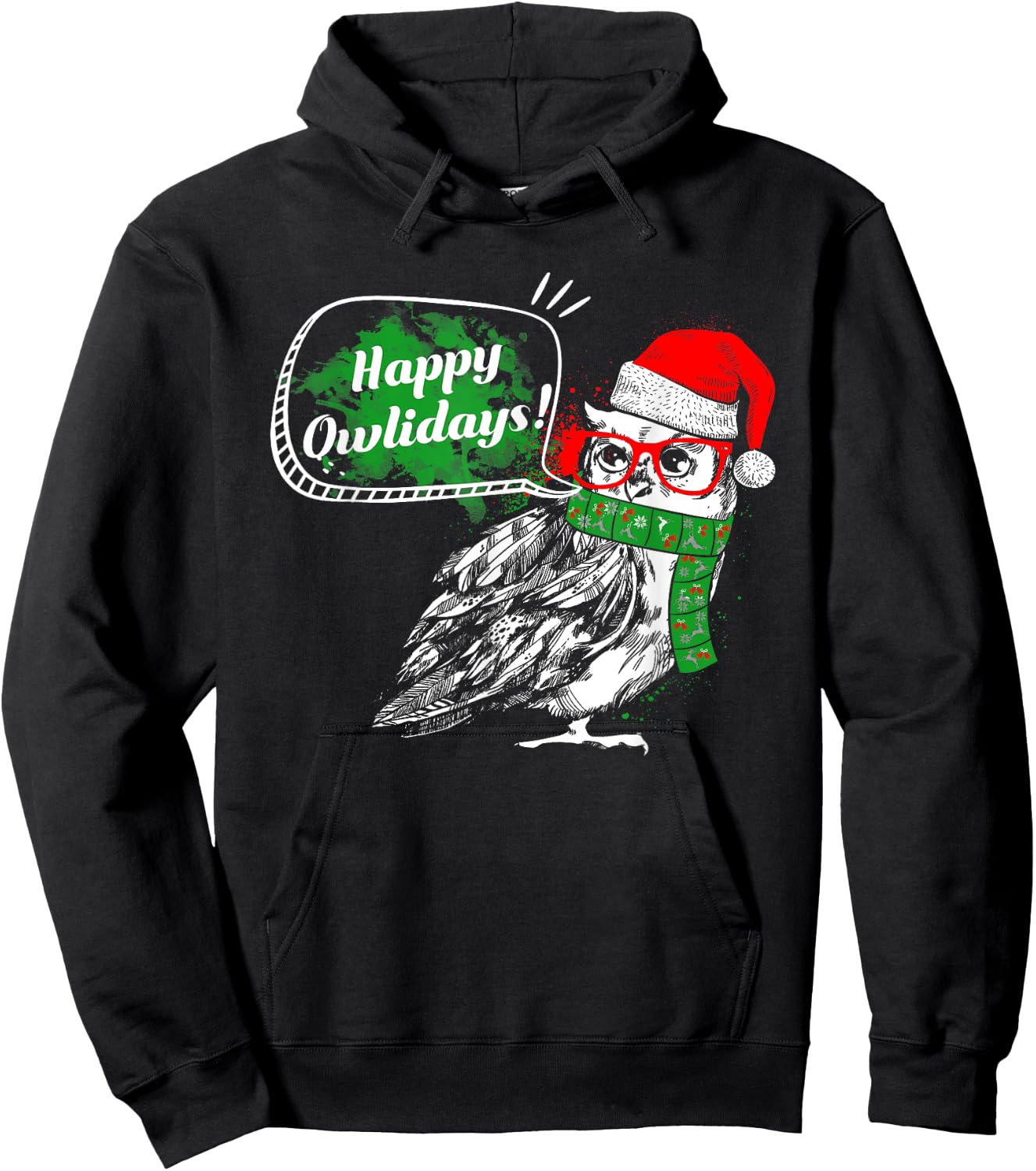 Happy Owlidays - Funny Christmas Holidays Owl Lover Hoodie - Hoodie | Black