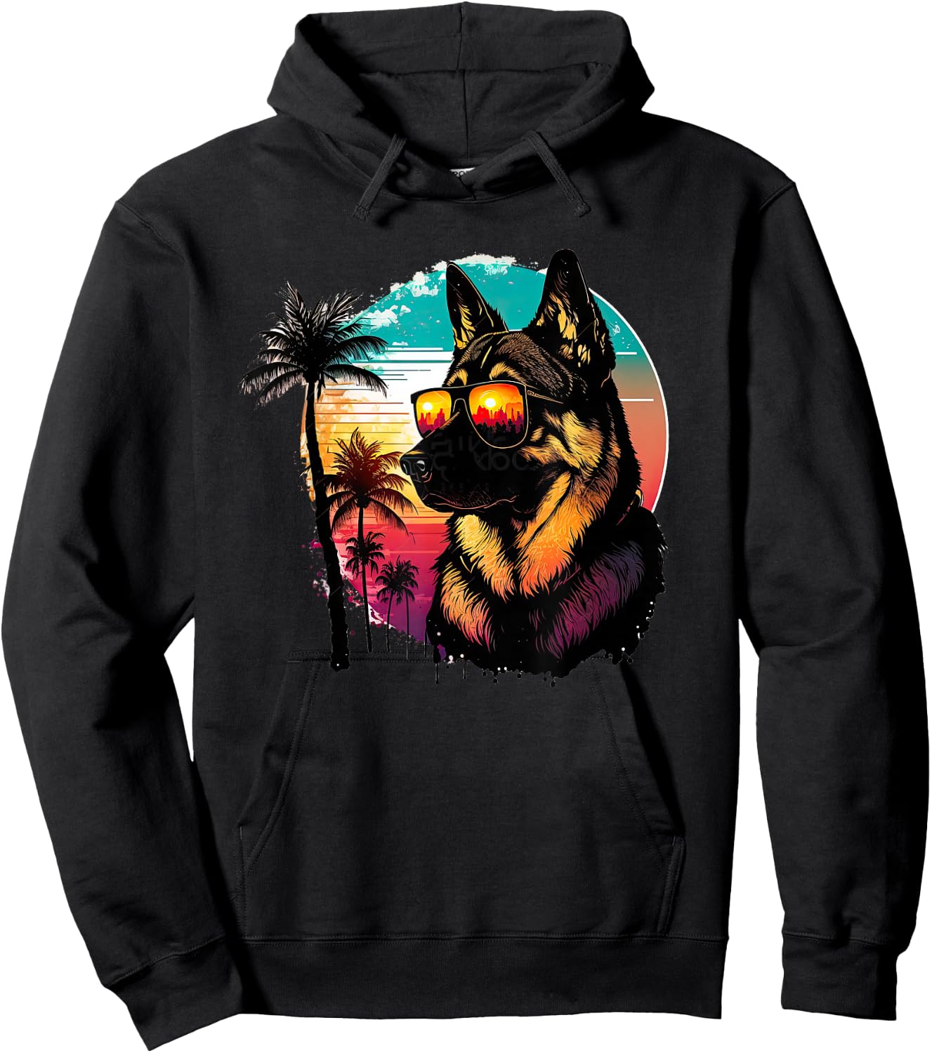 Funny German shepherd Dog Sunglasses Sunset vintage Hoodie - Hoodie | Black