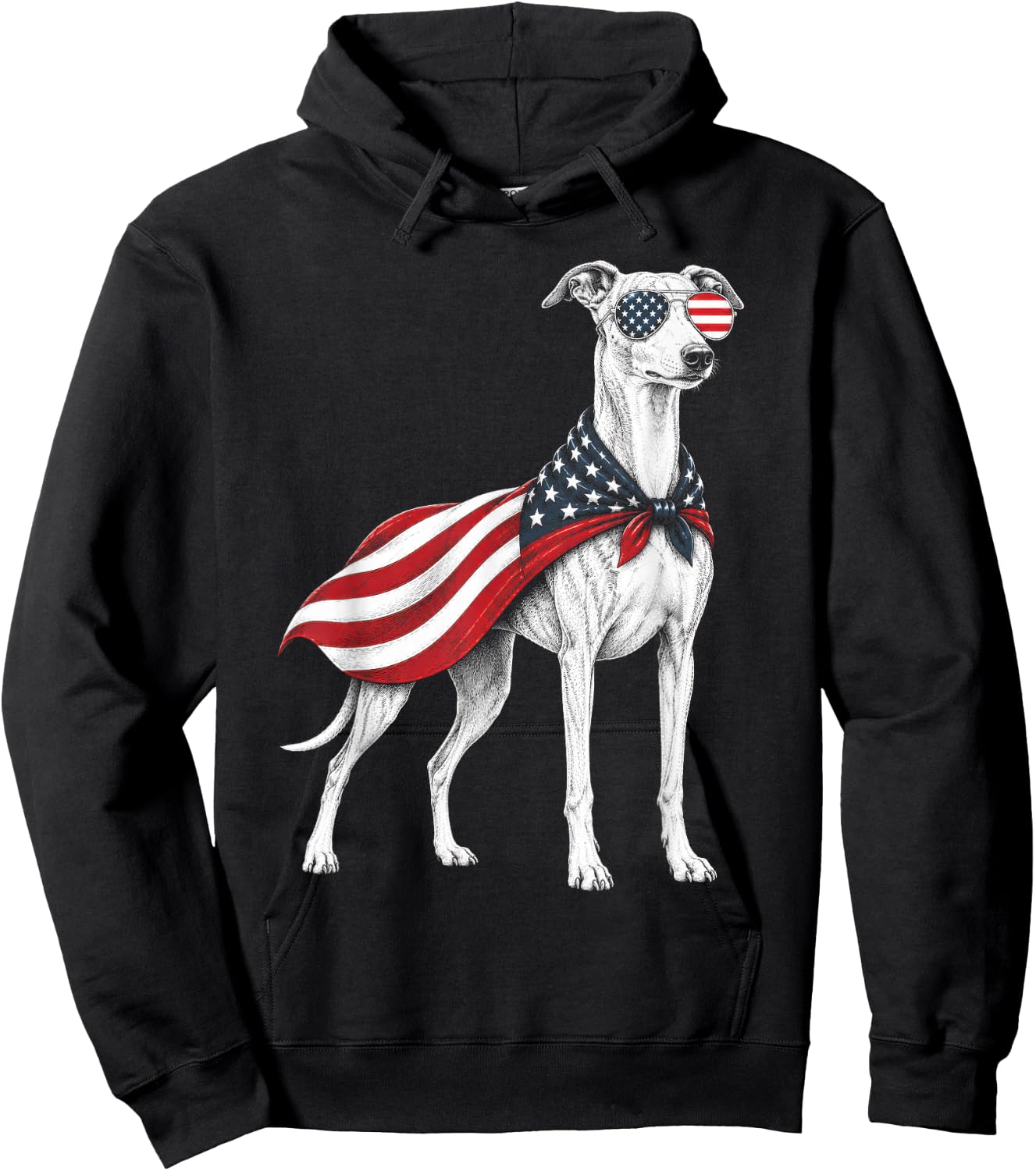 Whippet 4th of July US American Flag Dog Patriotic Hoodie - Hoodie | Black