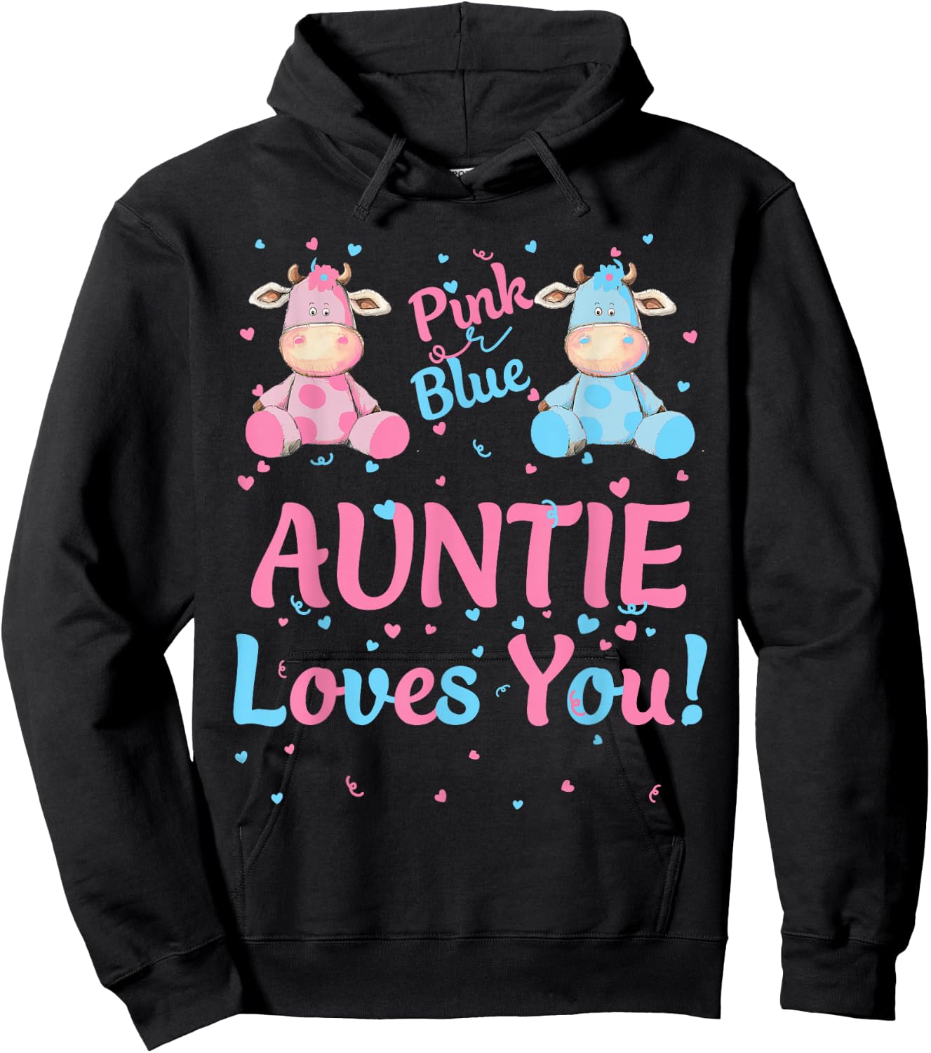 Auntie Gender Reveal Party Pink Blue or Cow Matching Family Hoodie - Hoodie | Black