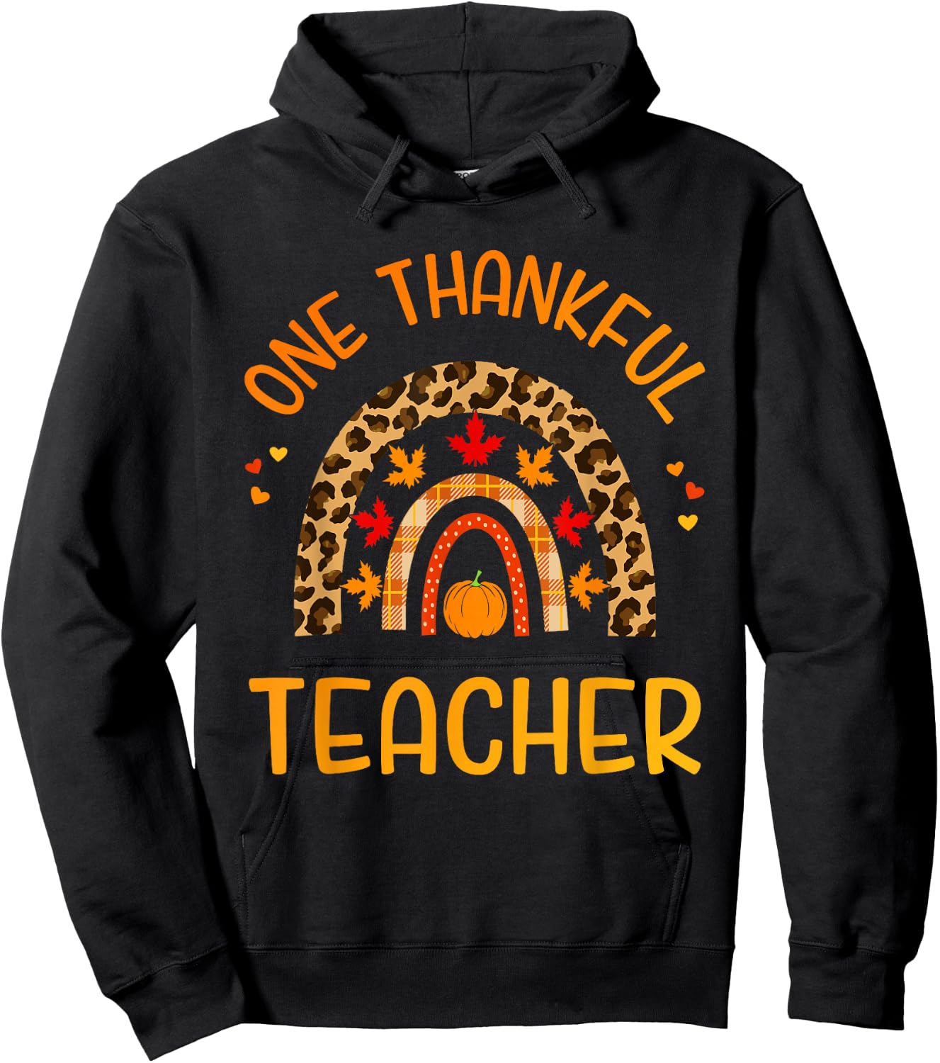One Thankful Teacher with Leopard Rainbow for Thanksgiving Hoodie - Hoodie | Black