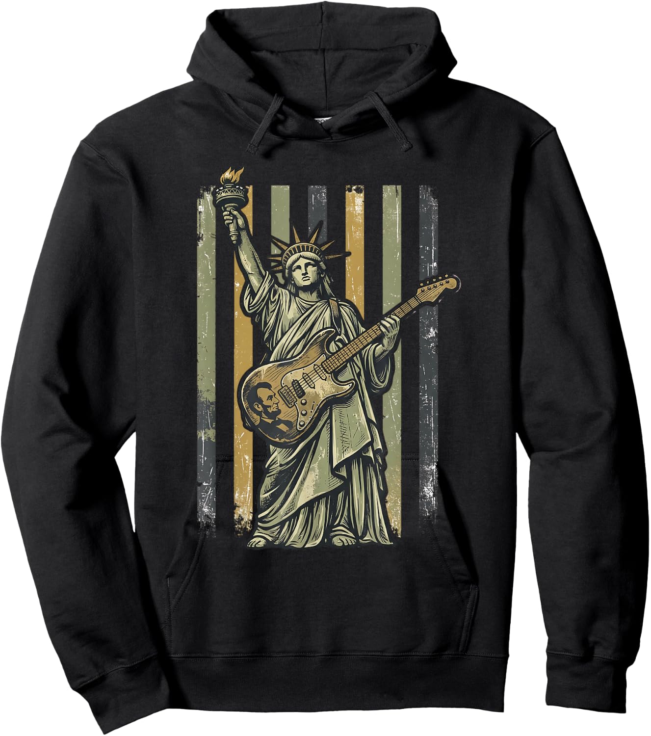 Statue of Liberty Guitar Lincoln Music Lover Rock On Liberty Hoodie - Hoodie | Black