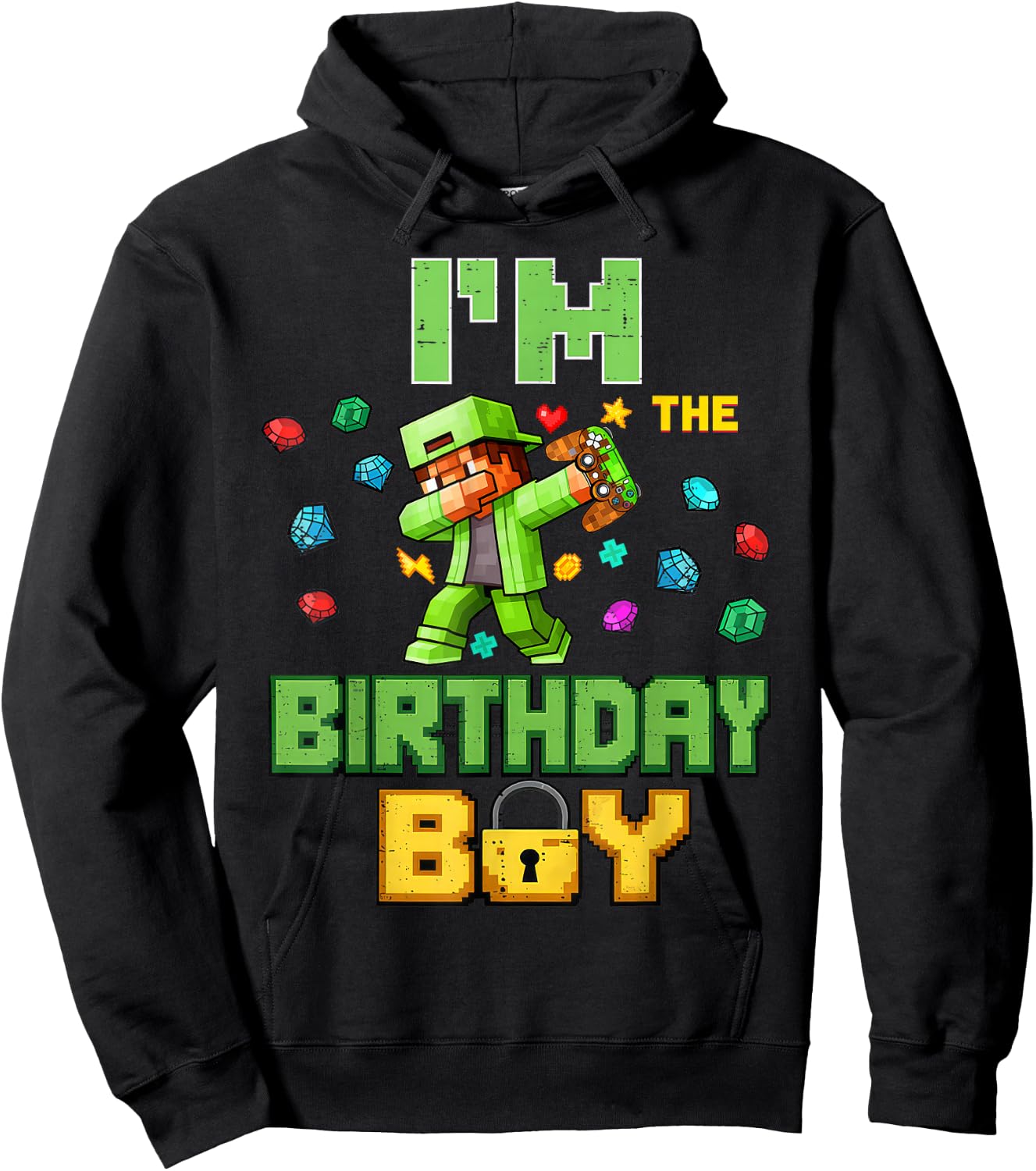 Im The Birthday Boy Video Gamer Pixel Dab Number for Kids Hoodie - Hoodie | Black