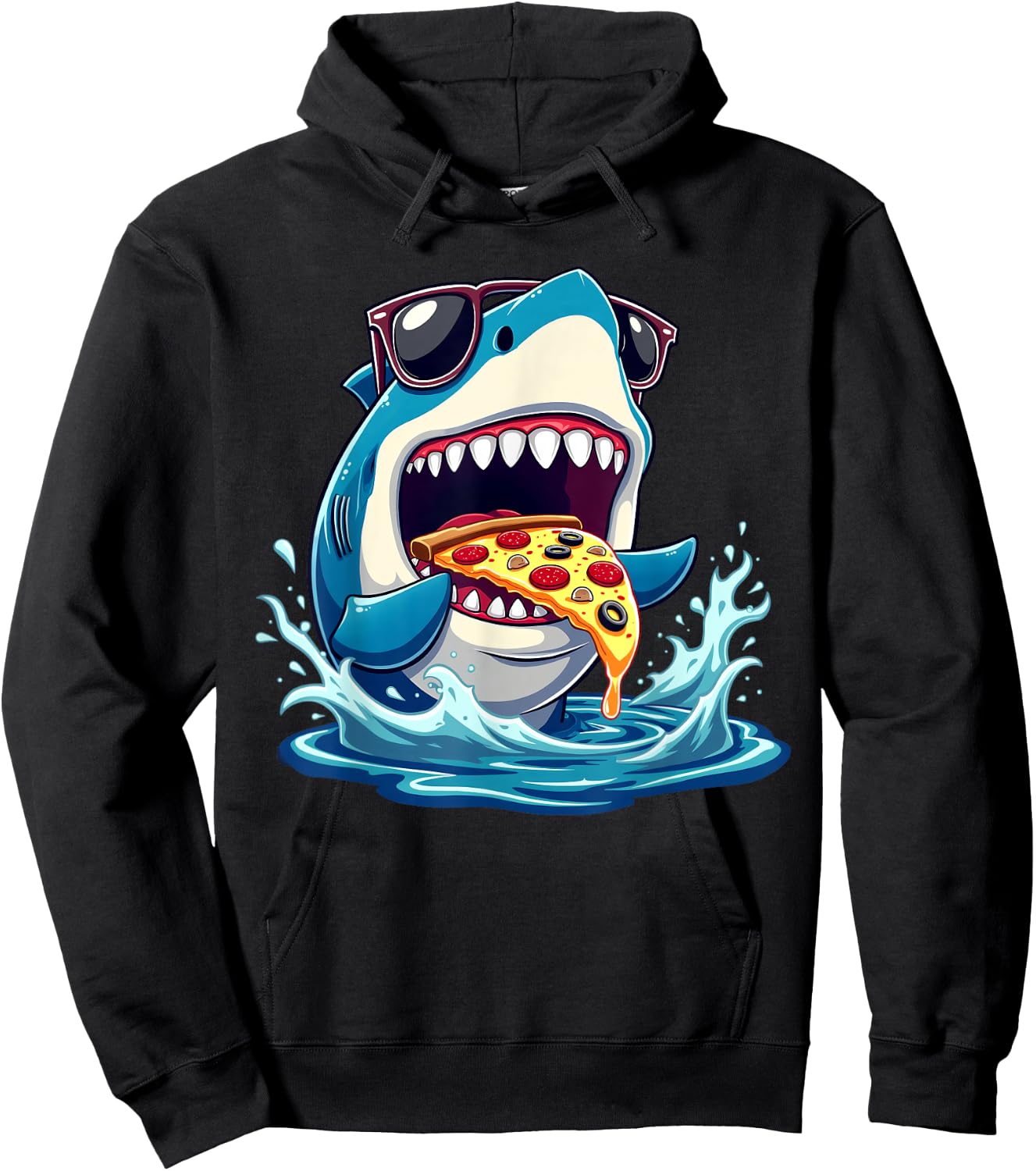 Pizza Eating Shark Kids Boys Food Lovers Jawsome Shark Hoodie - Hoodie | Black