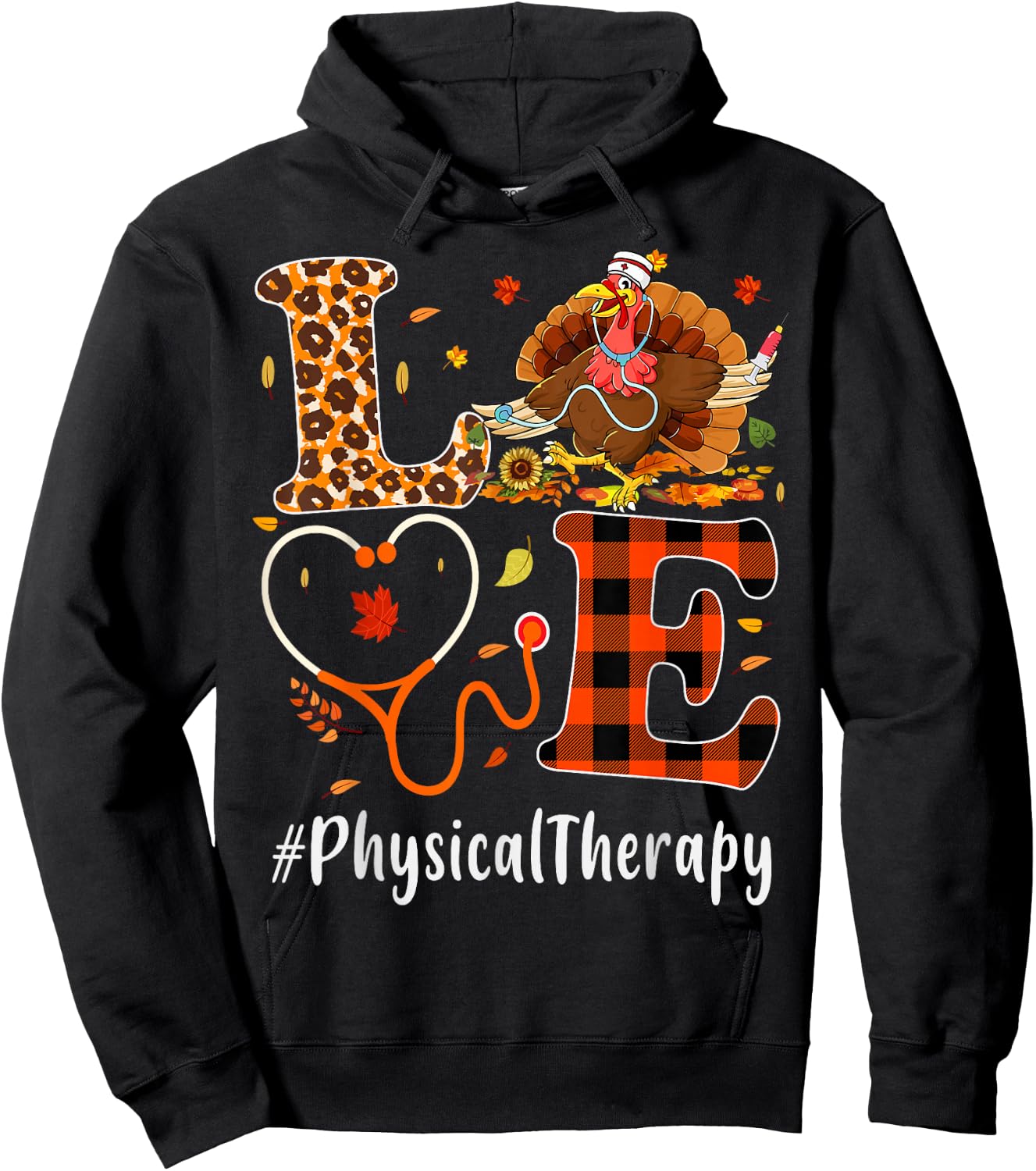 Physical Therapy Love Thanksgiving Leopard Funny Turkey Hoodie - Hoodie | Black