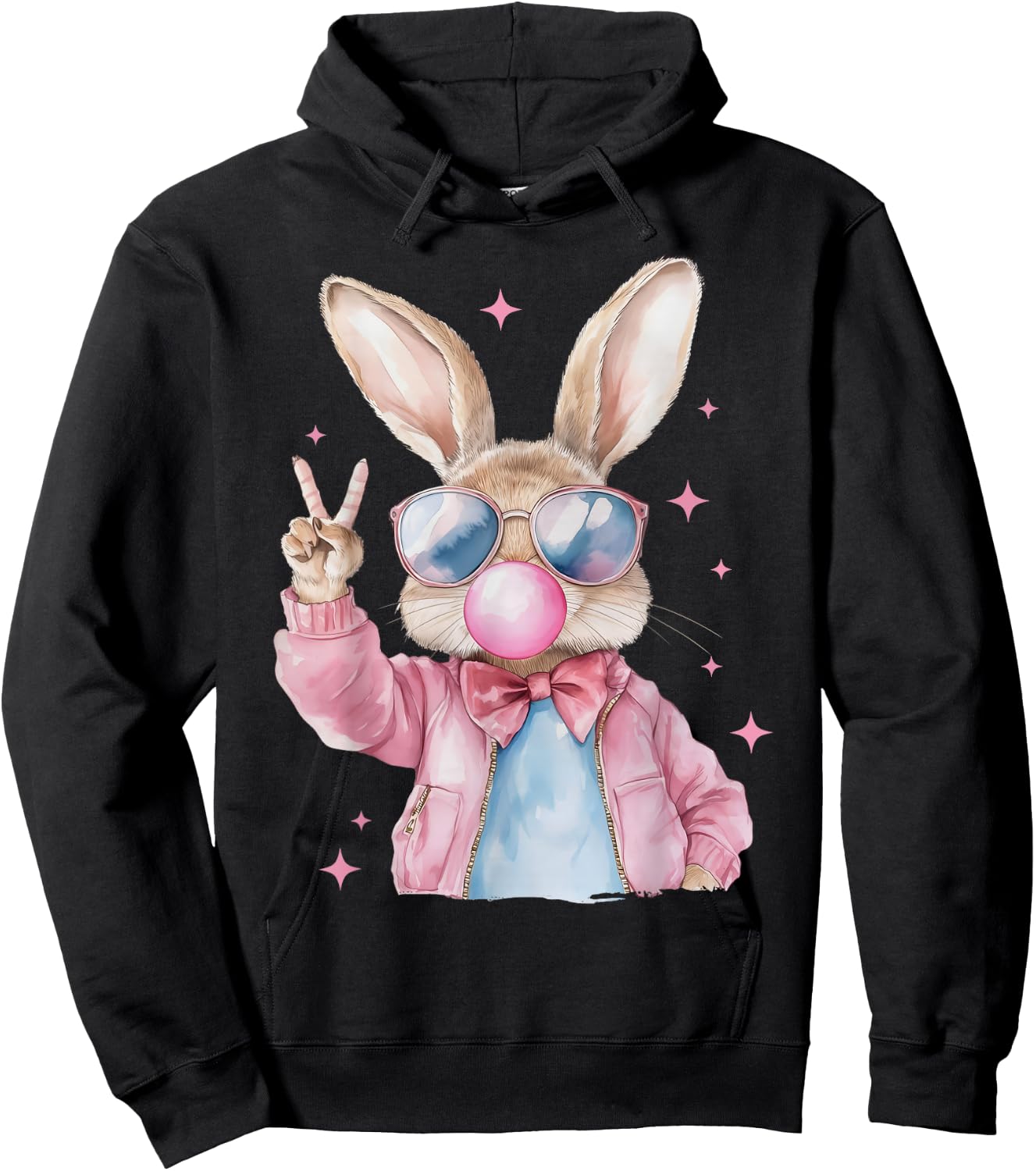 Cute Bunny Blowing Bubble Gum Rabbit Happy Easter Day Kids Hoodie - Hoodie | Black