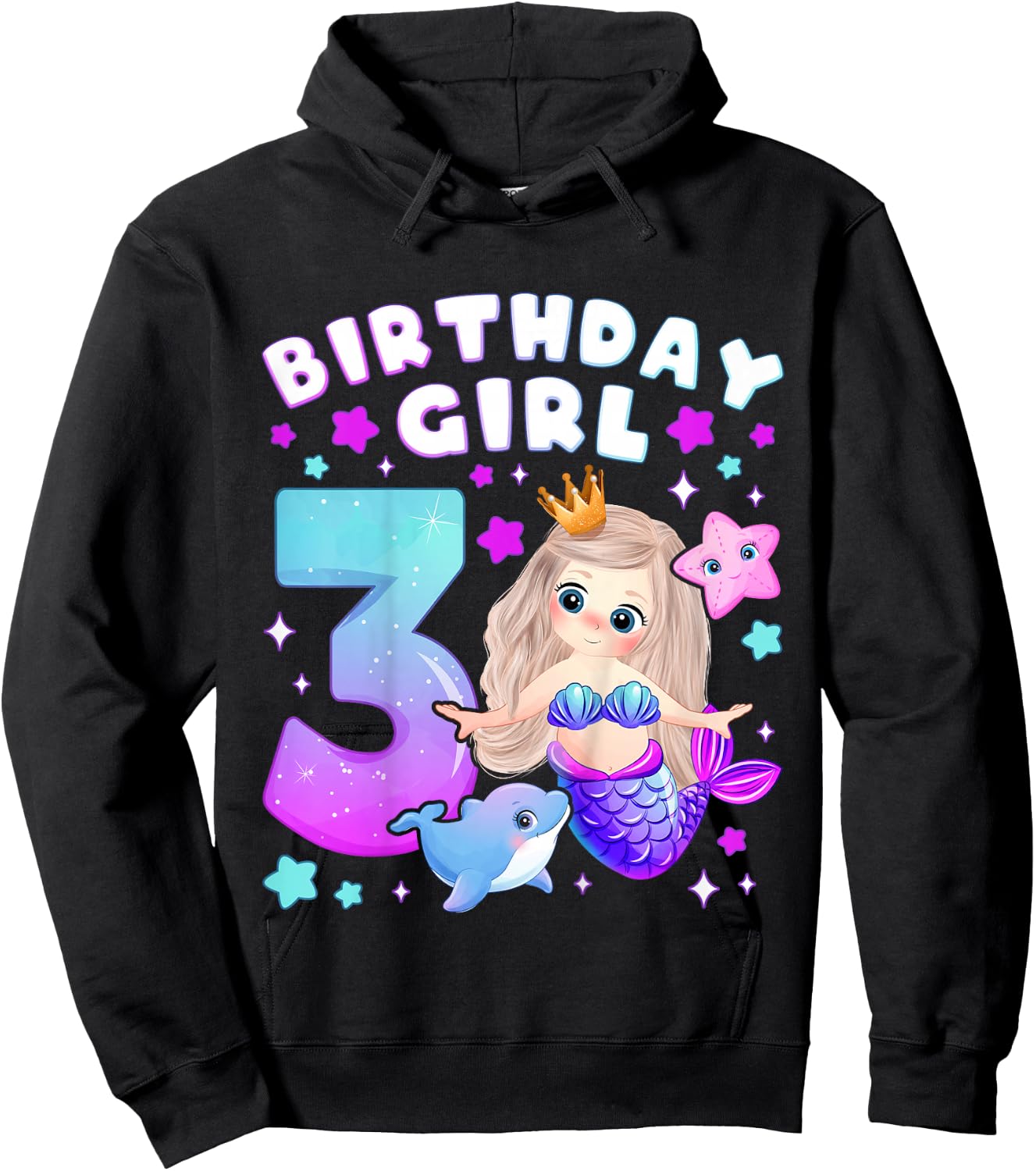 3rd Birthday Girl 3 Years, Mermaid, Number 3 Hoodie - Hoodie | Black