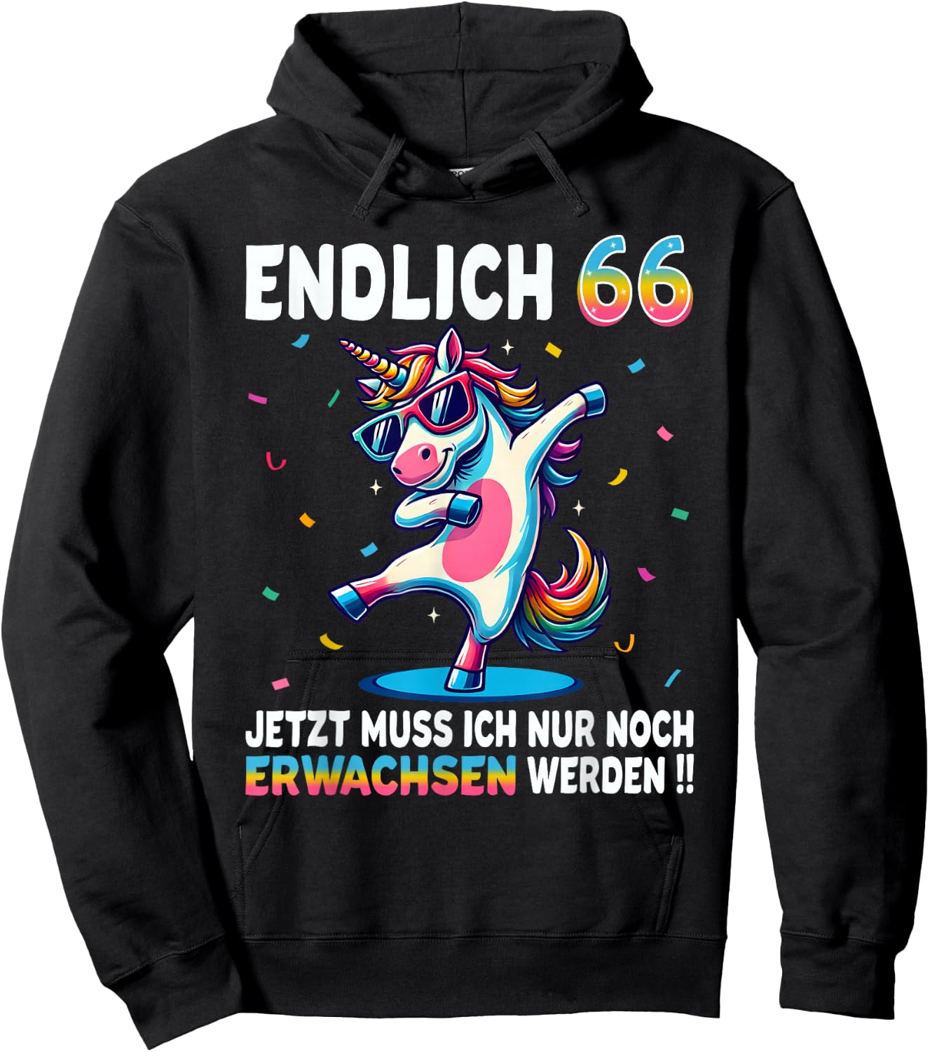 66th Birthday Gifts Woman Man Party Outfit Unicorn , black Hoodie - Hoodie | Black