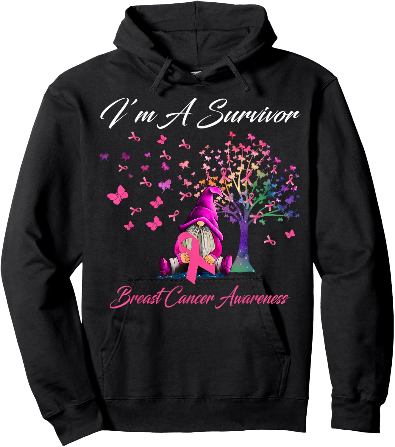 Funny Gnomes I'm A Survivor Breast Cancer Awareness Hoodie - Hoodie | Black