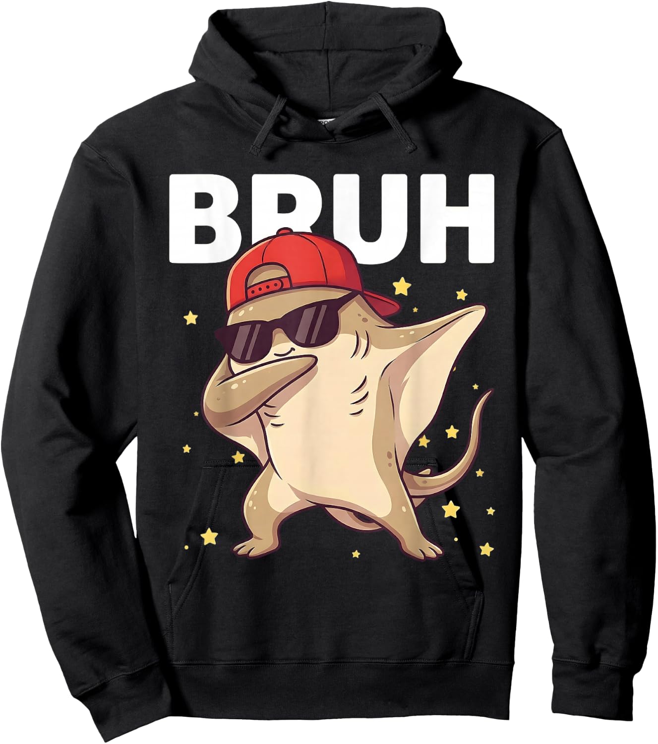 Bruh Funny Dabbing Stingray Kids Boys Ocean Animal Lover Hoodie - Hoodie | Black