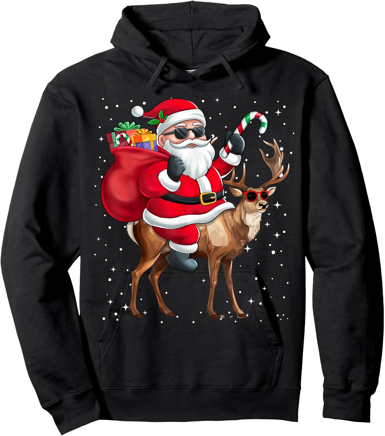 Santa Claus Riding A Reindeer Christmas Boy Girl Kids Hoodie - Hoodie | Black