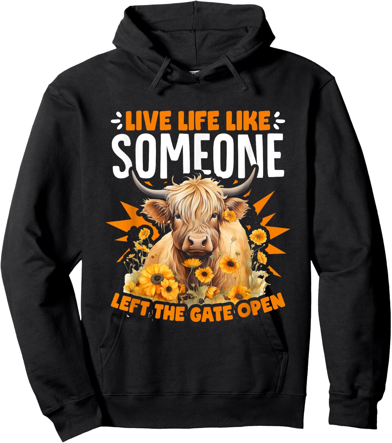 Live Life Cute Farm Cows Cattle Scottish Highland Cow Hoodie - Hoodie | Black