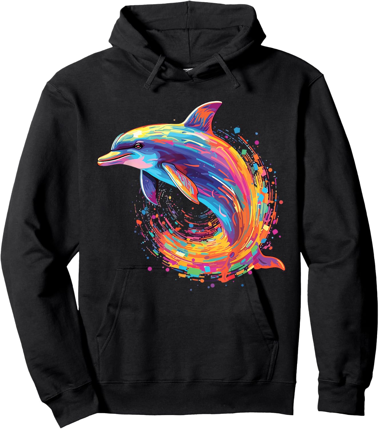 Watercolour Colourful Dolphin , black Hoodie - Hoodie | Black