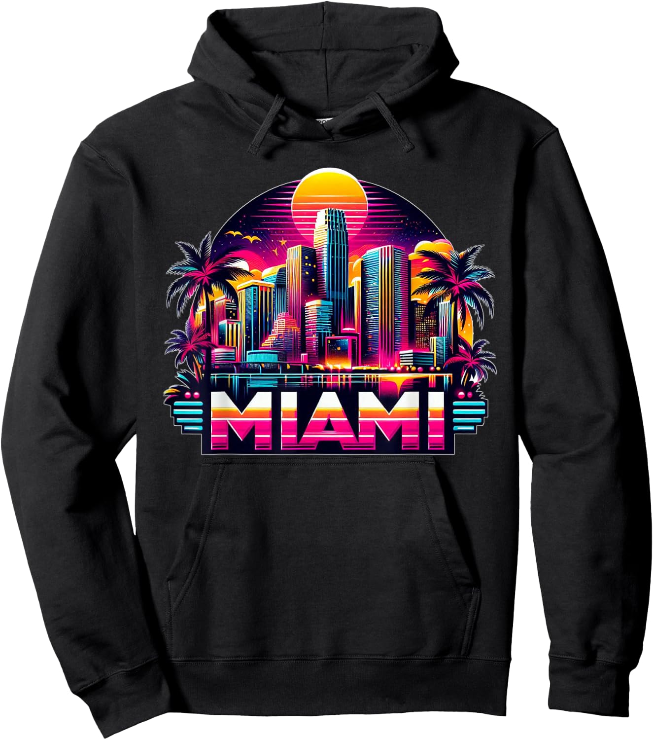 Miami City Men Florida Vibrant Colorful Souvenir Miami , Black, S Hoodie - Hoodie | Black