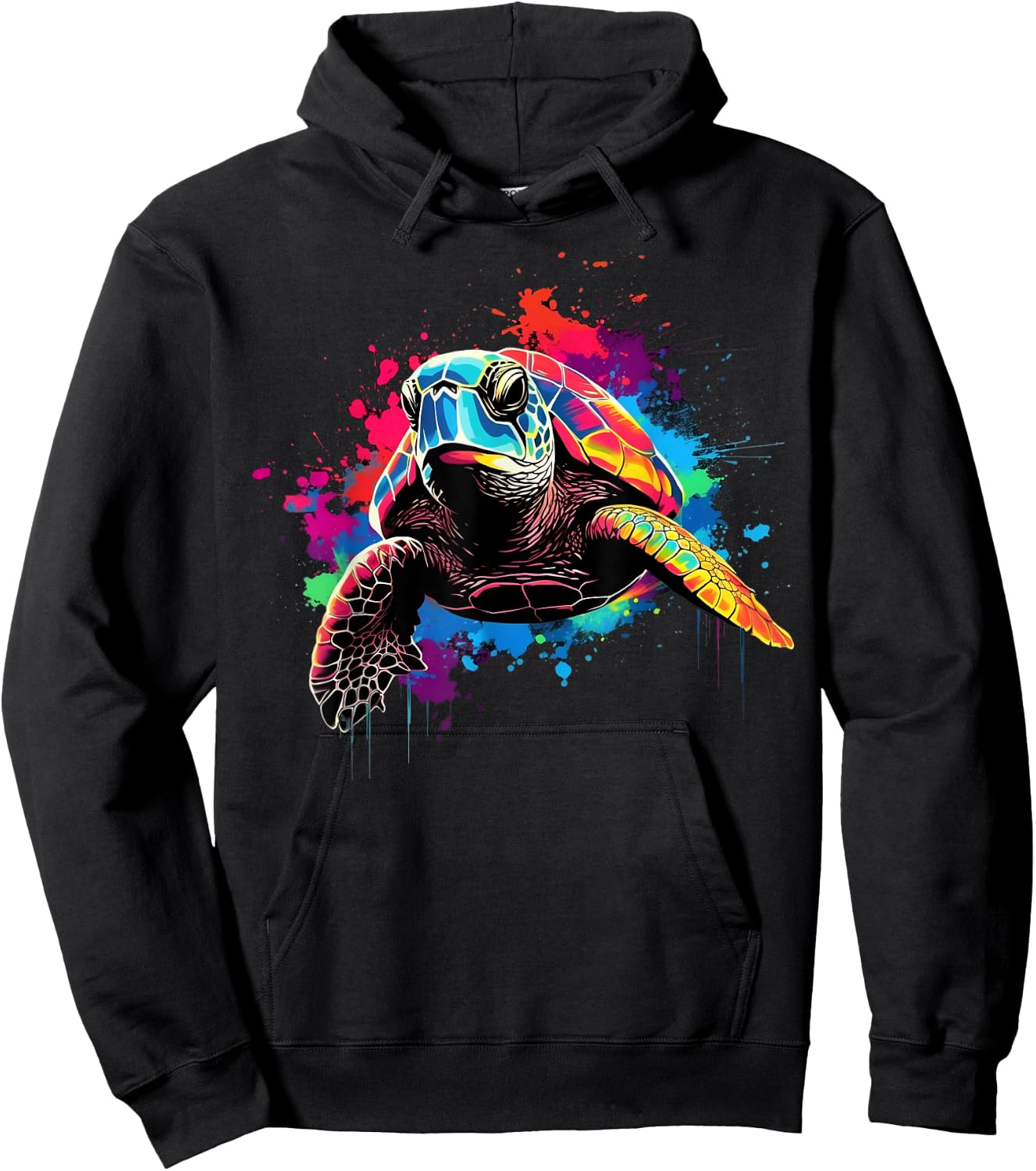 Cool Turtle on colorful painted Turtle Hoodie - Hoodie | Black