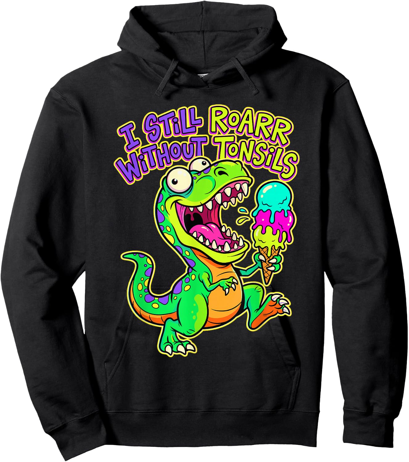 I Still Roarr Without Tonsils Dinosaur Tonsillectomy Recover Hoodie - Hoodie | Black