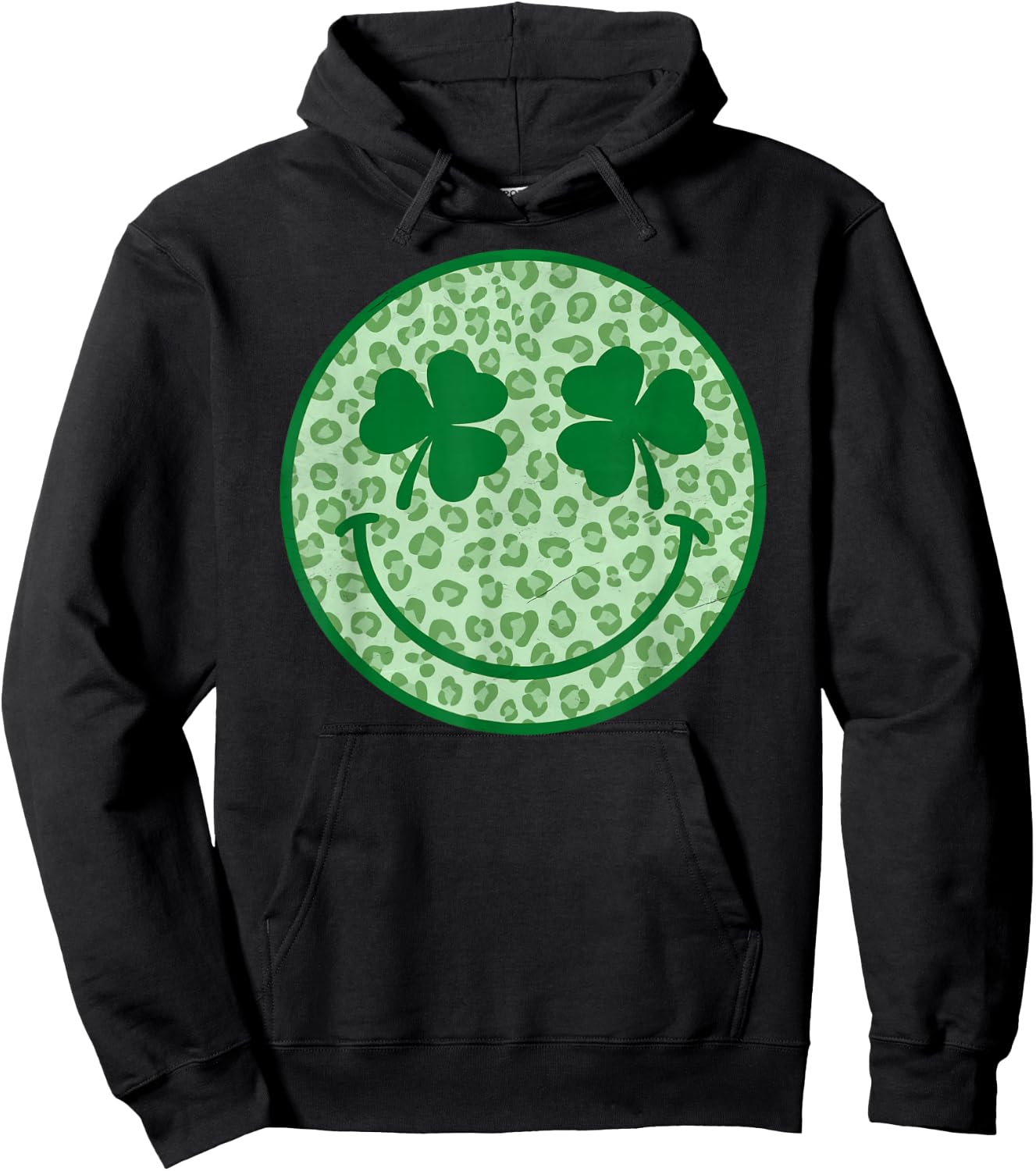 Smile Happy St Patricks Day Retro Shamrock Leopard Hoodie - Hoodie | Black