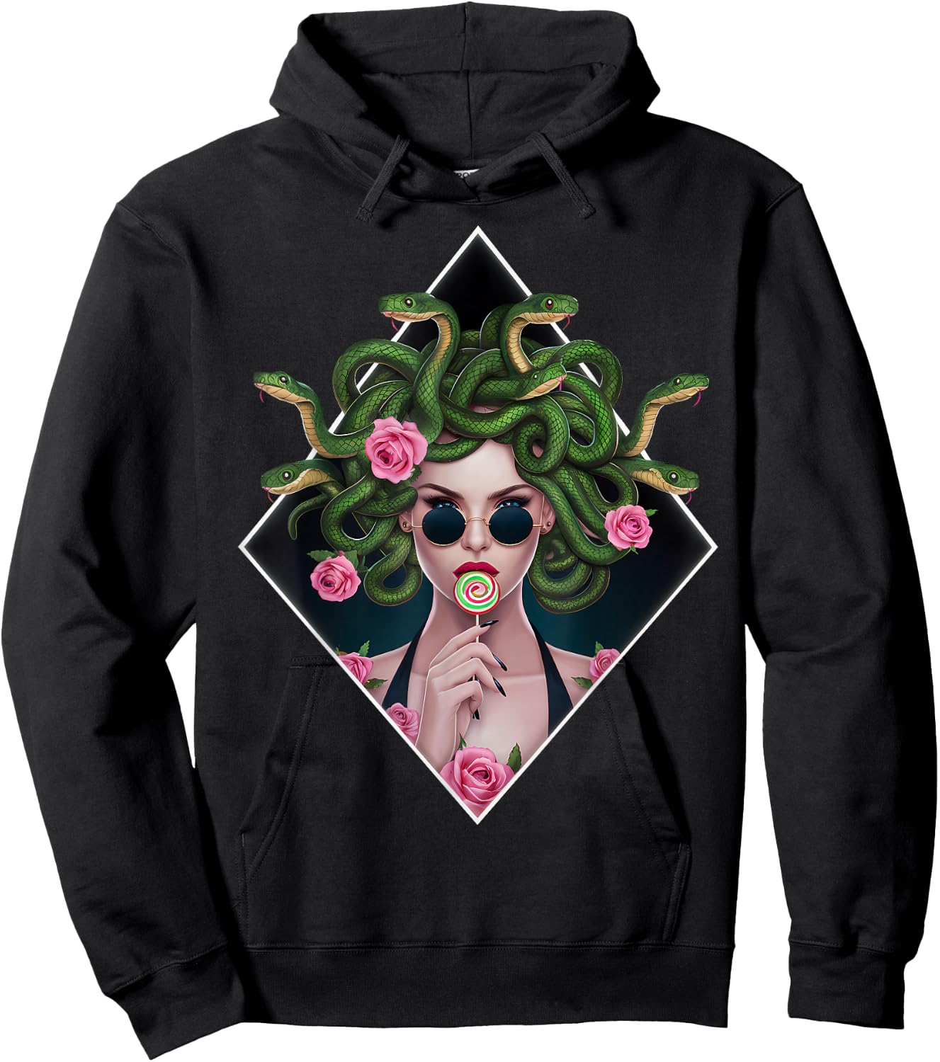 Medusa Snakes Roses Lollipop Floral Greek Mythology Hoodie - Hoodie | Black