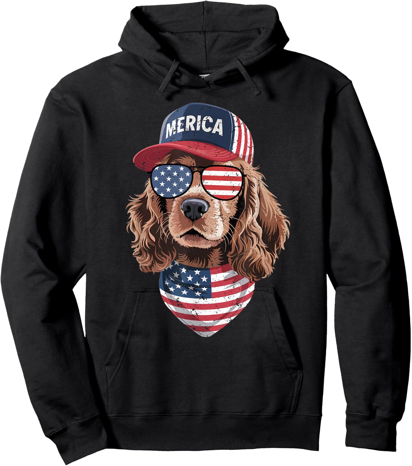 Cocker Spaniel 4th of July US American Flag Dog Patriotic Hoodie - Hoodie | Black