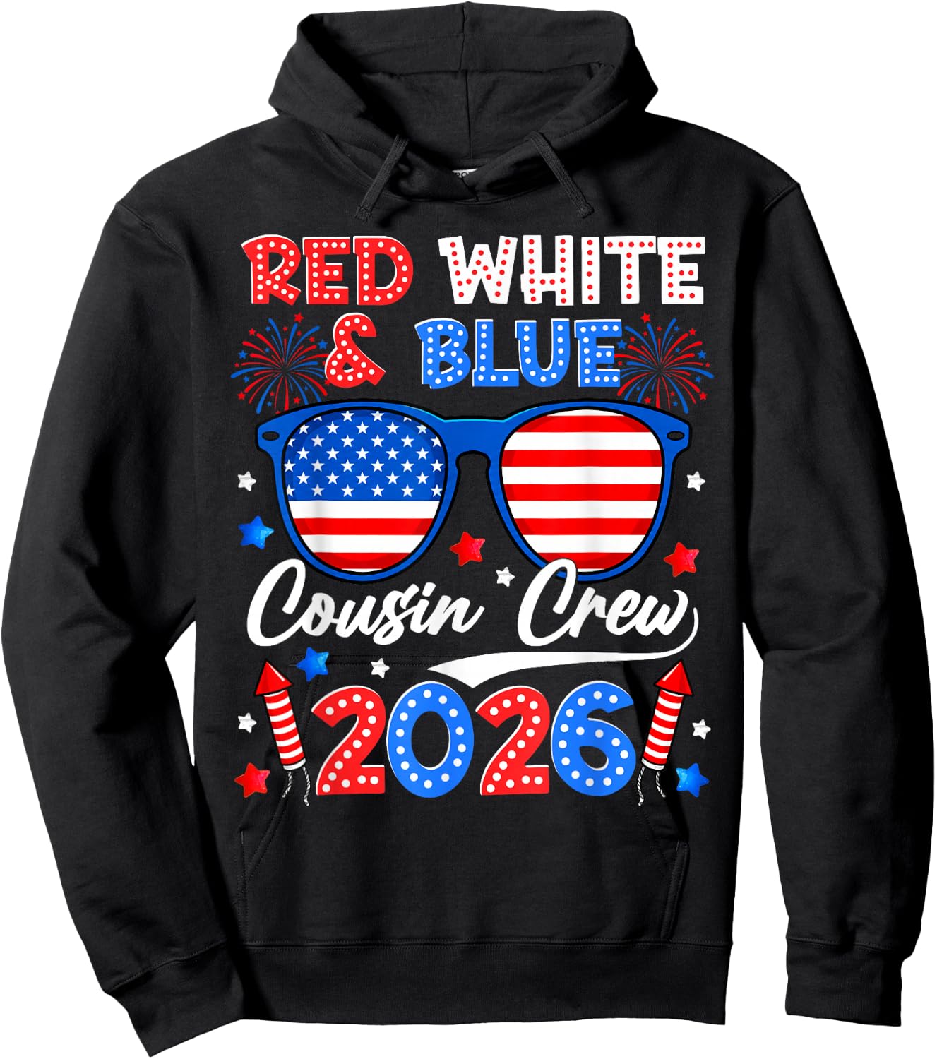 Red White and Blue Cousin Crew 2026 Matching Family 4th July Hoodie - Hoodie | Black
