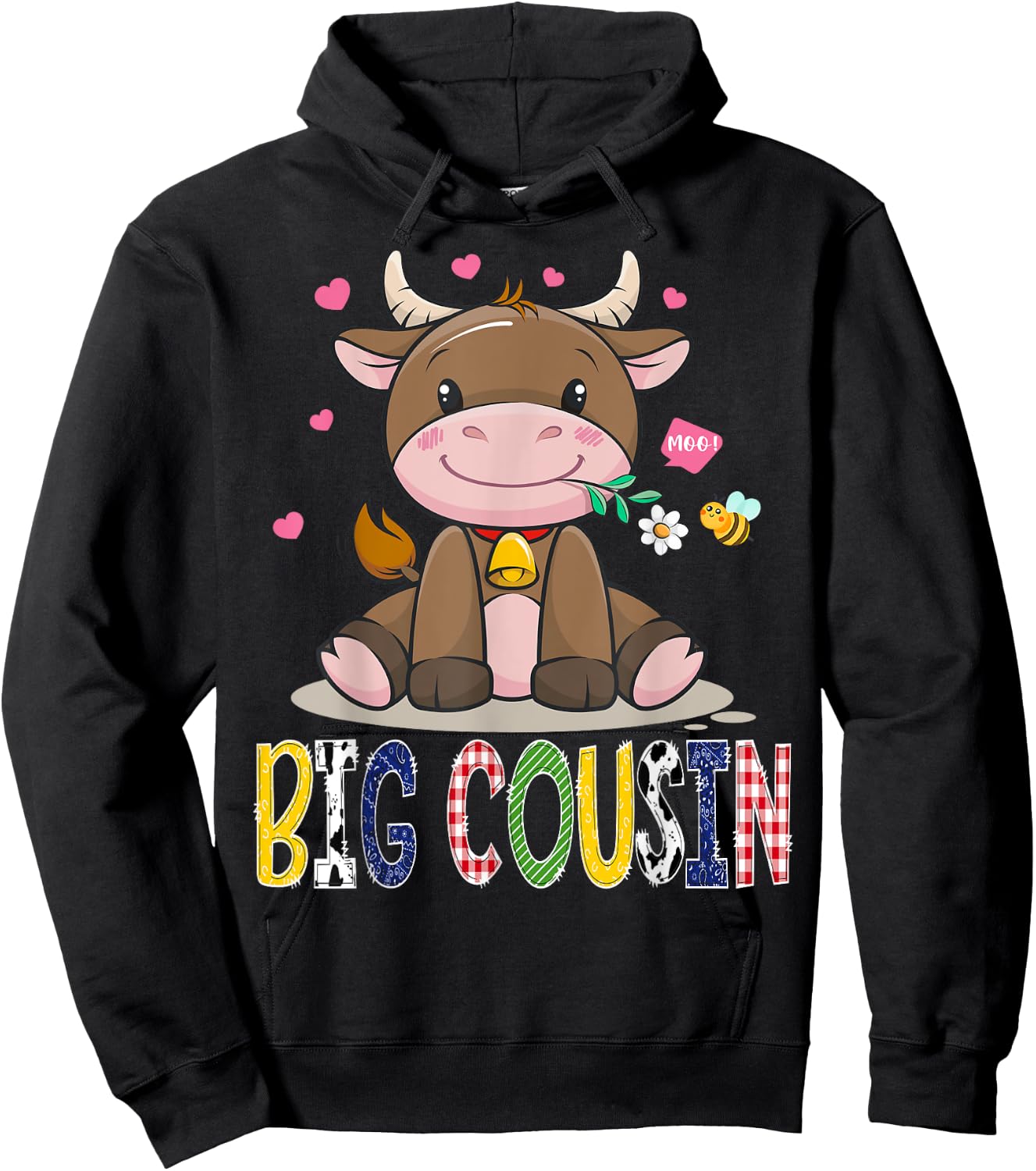 Big Cousin Cute Cow Moo Farmer Birthday Boy Matching Hoodie - Hoodie | Black