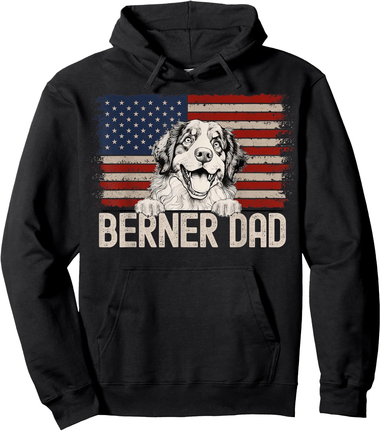 Best Dog Dad Ever American Flag - Berner Dad Hoodie - Hoodie | Black