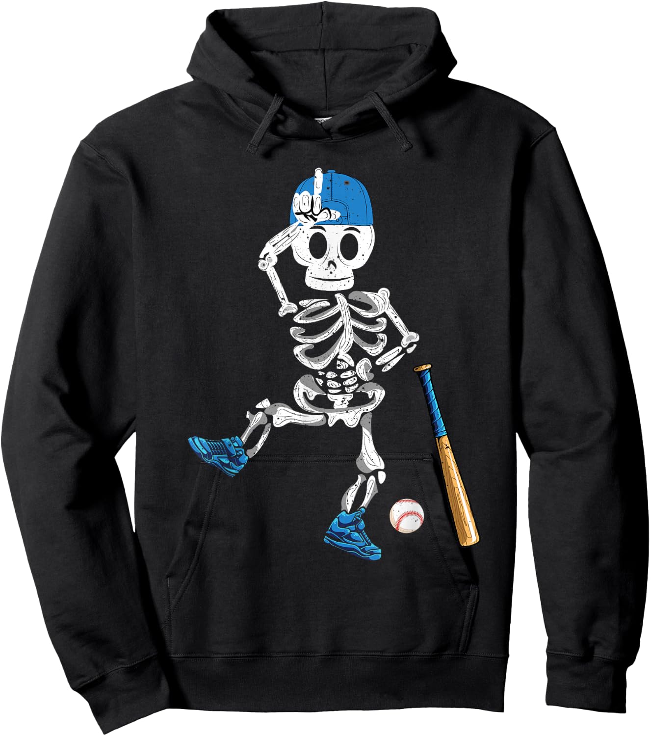 Baseball Skeleton Halloween Vintage Baseball Playing Hoodie - Hoodie | Black