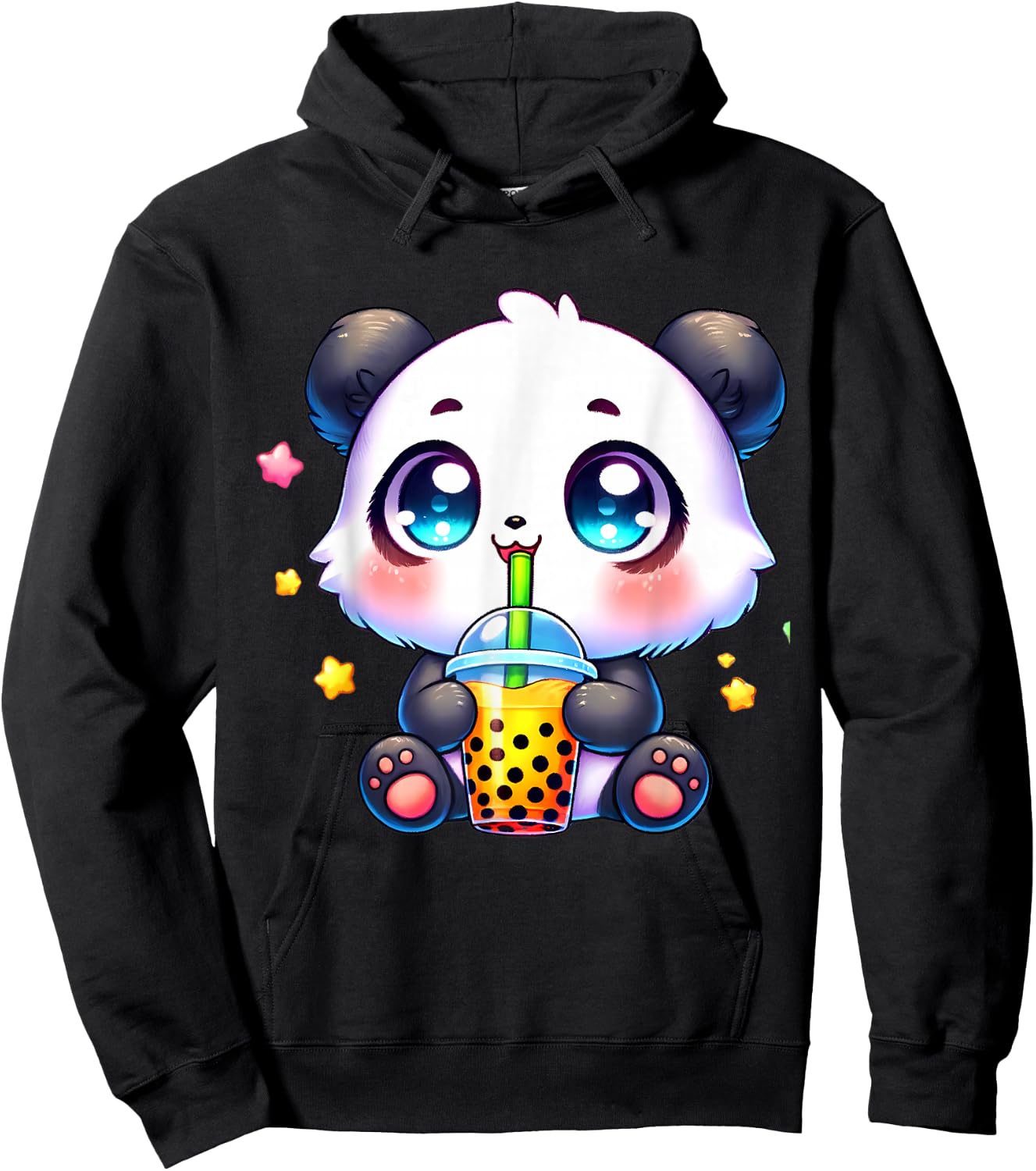 Kawaii Panda Drinking Boba Bubble Cute Anime for Kids Hoodie - Hoodie | Black