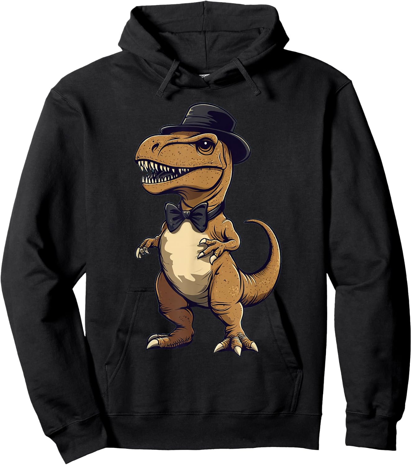 T-Rex Dinosaur Wearing A Hat And Bowtie Hoodie - Hoodie | Black