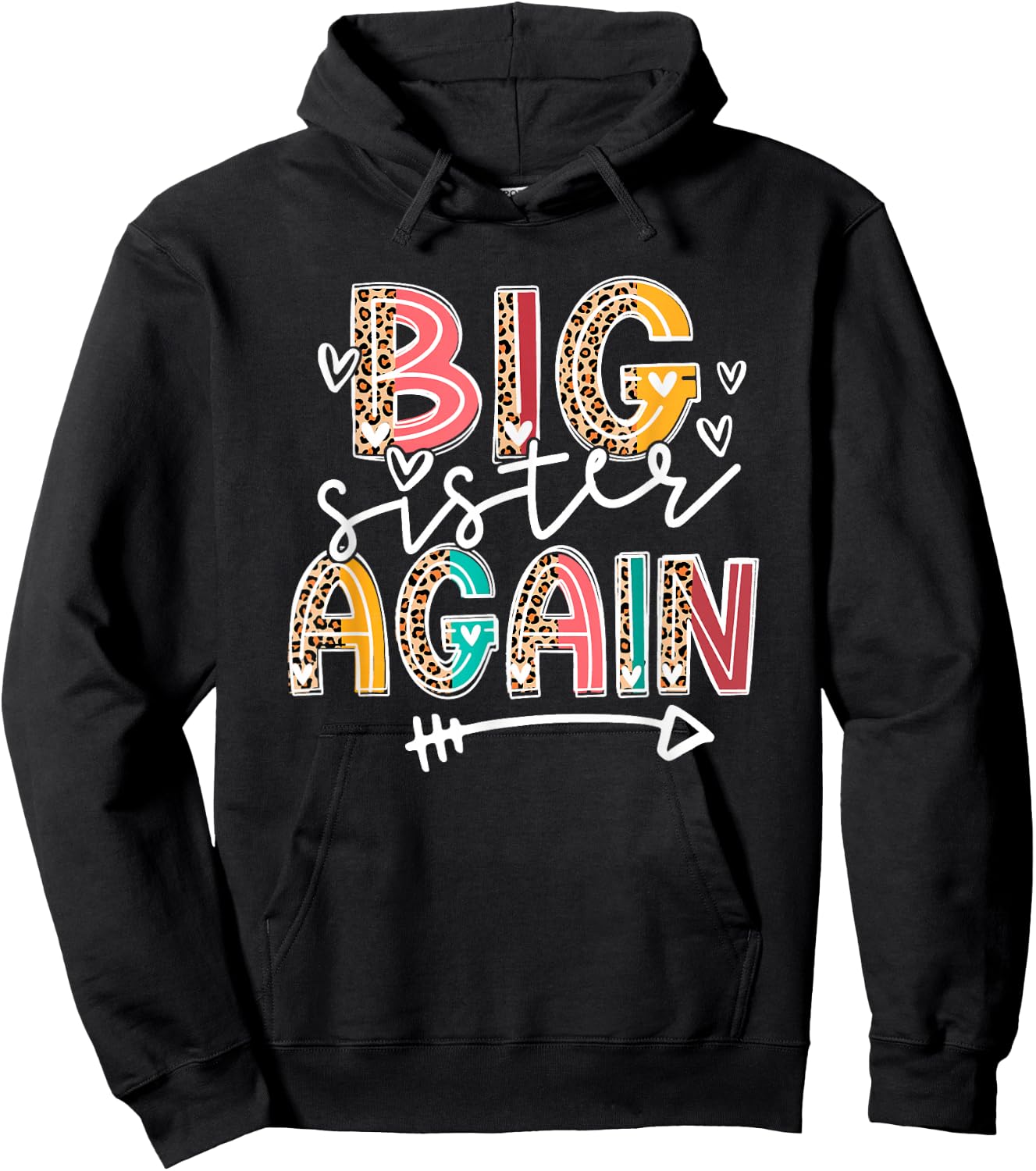 Big Sister Again Leopard Soon to Be Sis Announcement Girls Hoodie - Hoodie | Black