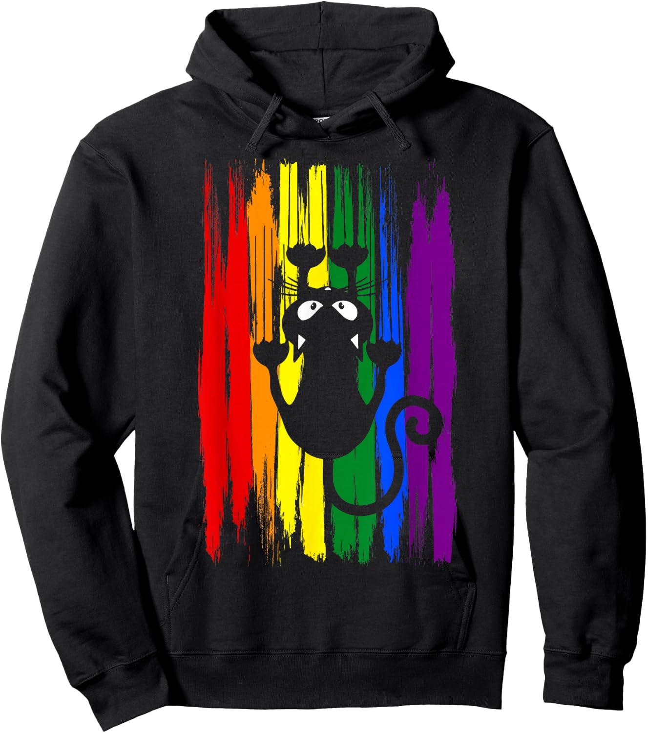 Clawing Black Cat on Rainbow Funny LGBTQ+ Pride Hoodie - Hoodie | Black