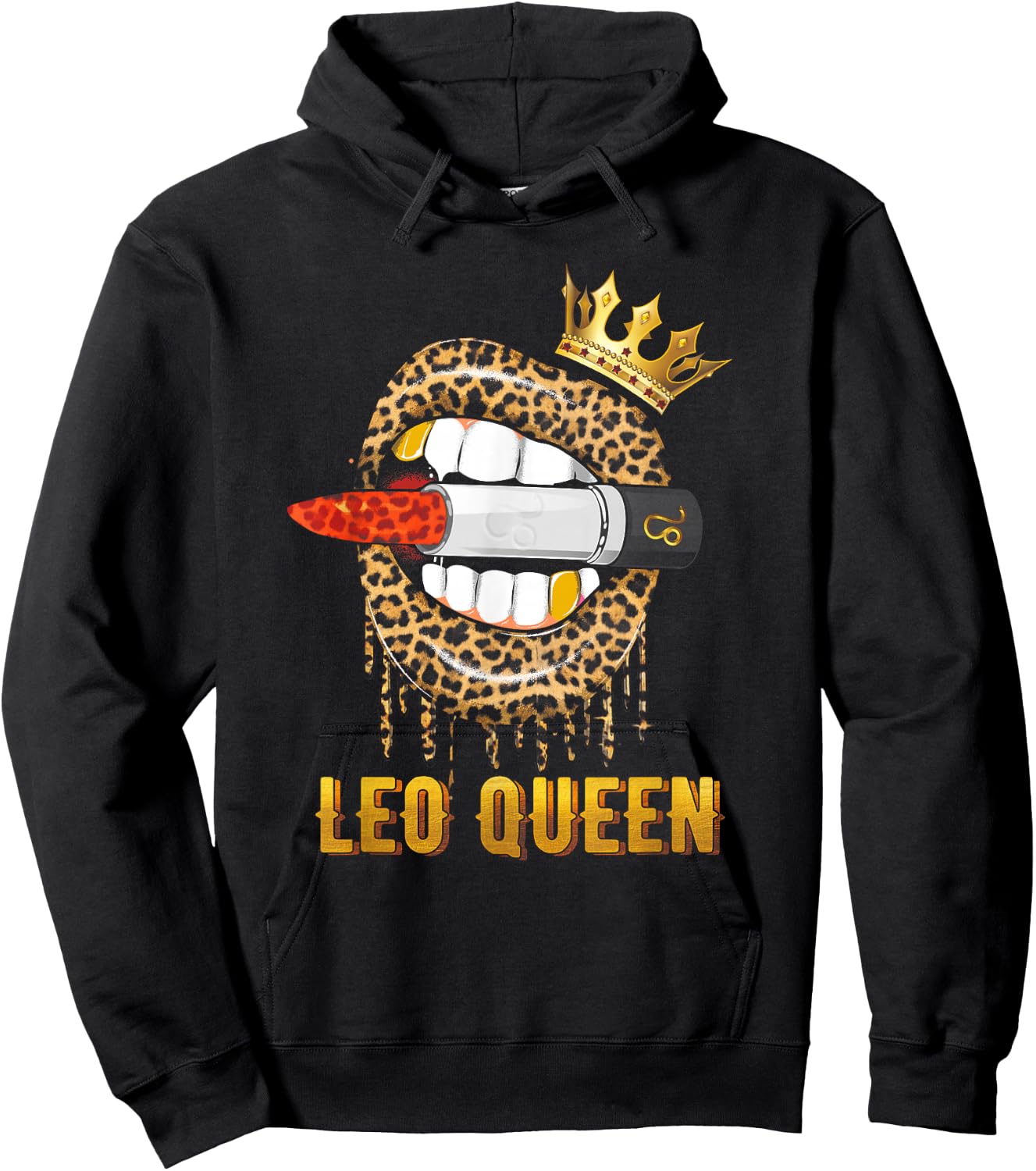 Leo Queen Crown Leopard Print , black Hoodie - Hoodie | Black