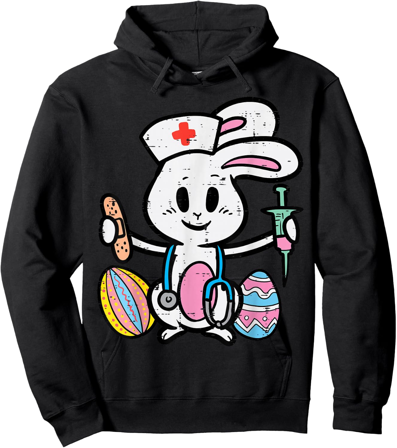 Easter Bunny Nurse Stethoscope Cute Rabbit Scrub Top Women Hoodie - Hoodie | Black