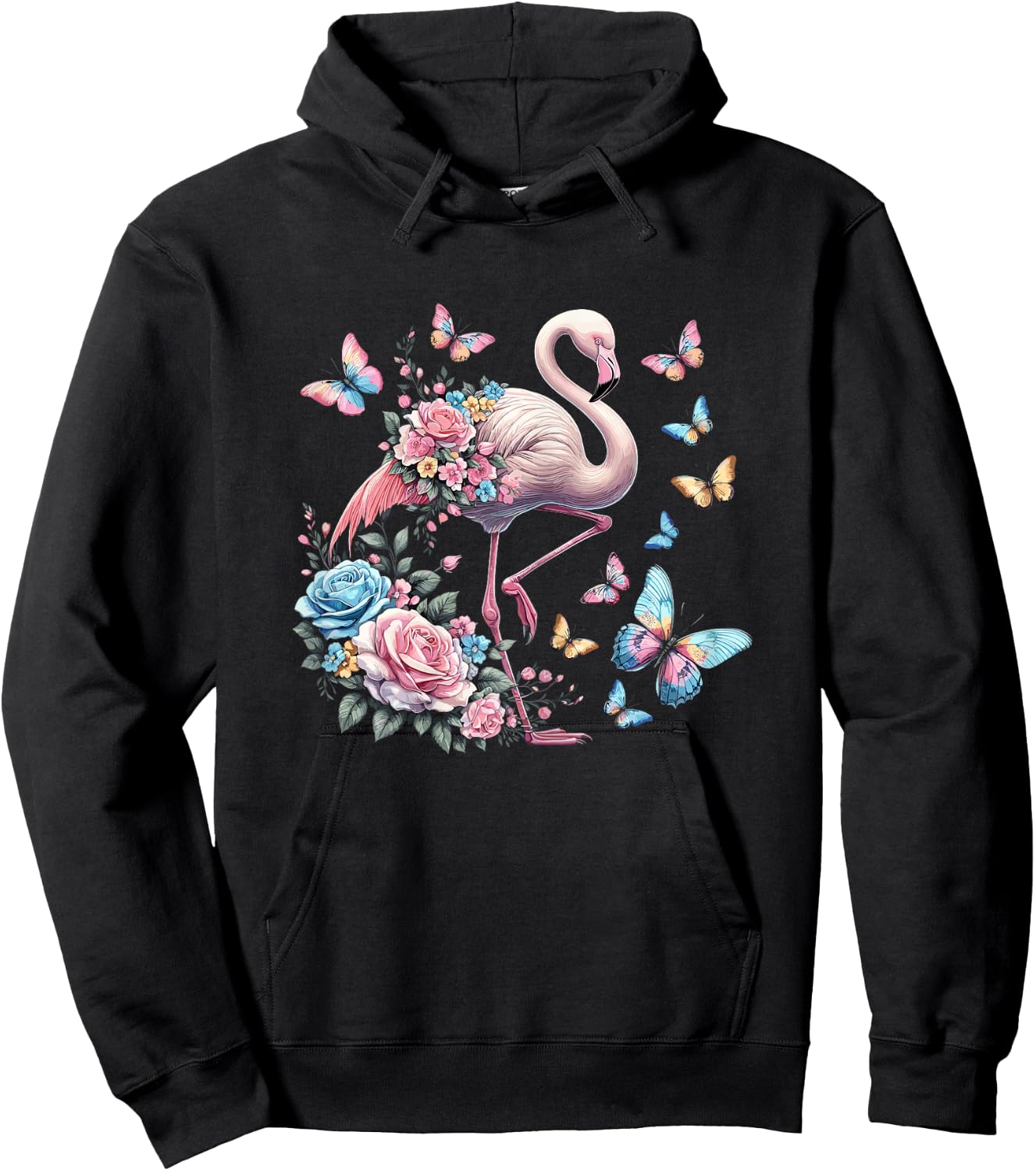 Cute Pink Flamingo Flowers Hoodie - Hoodie | Black