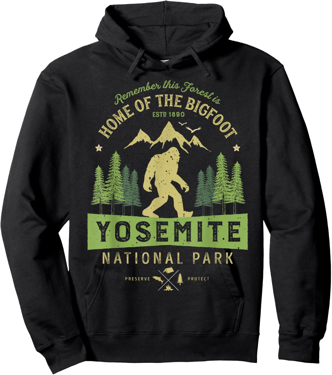 Yosemite National Park T shirt California Bigfoot Vintage Hoodie - Hoodie | Black