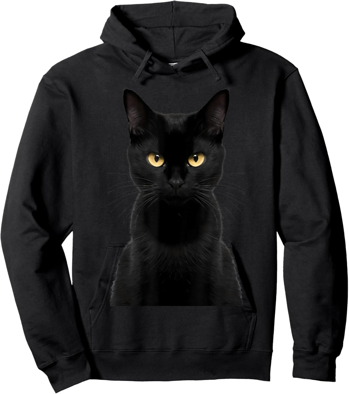 Black Cat Yellow Eyes Angry Cat Funny Staring Cat Halloween Men Women Kids Hoodie - Hoodie | Black