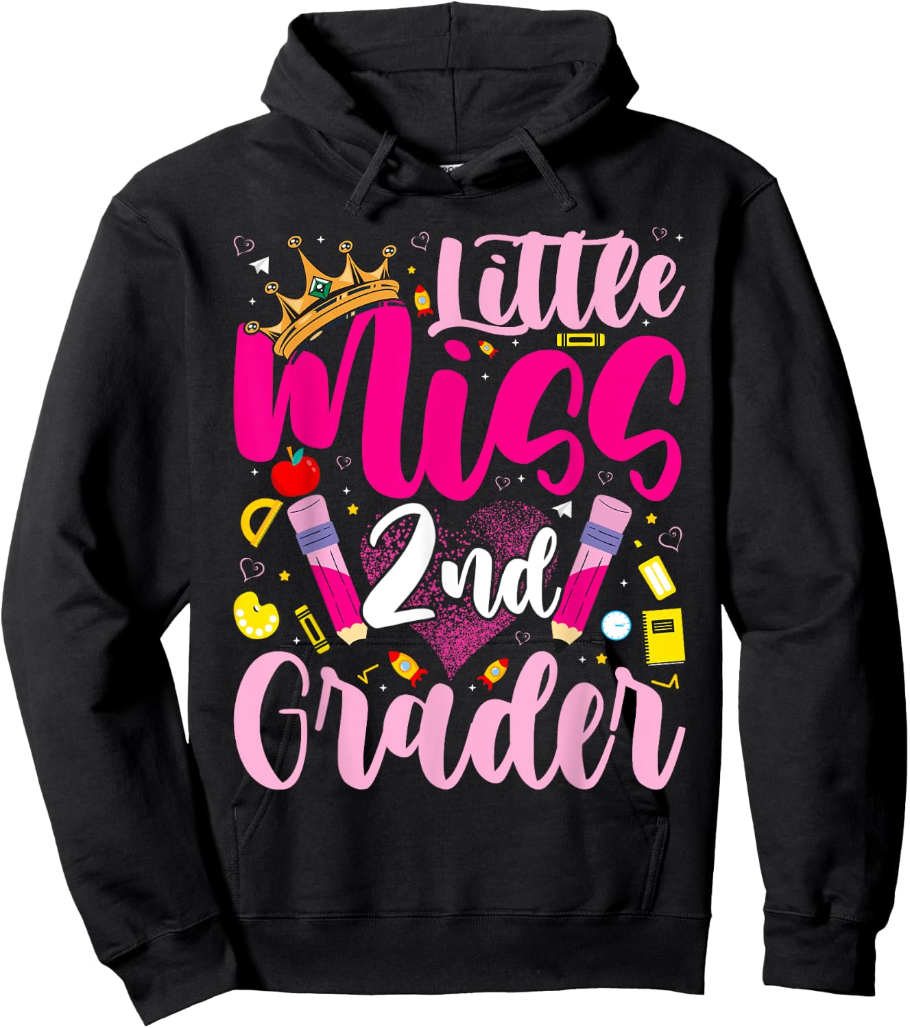 Little Miss 2nd Grade Grader Girls 1st Day Back to School Hoodie - Hoodie | Black