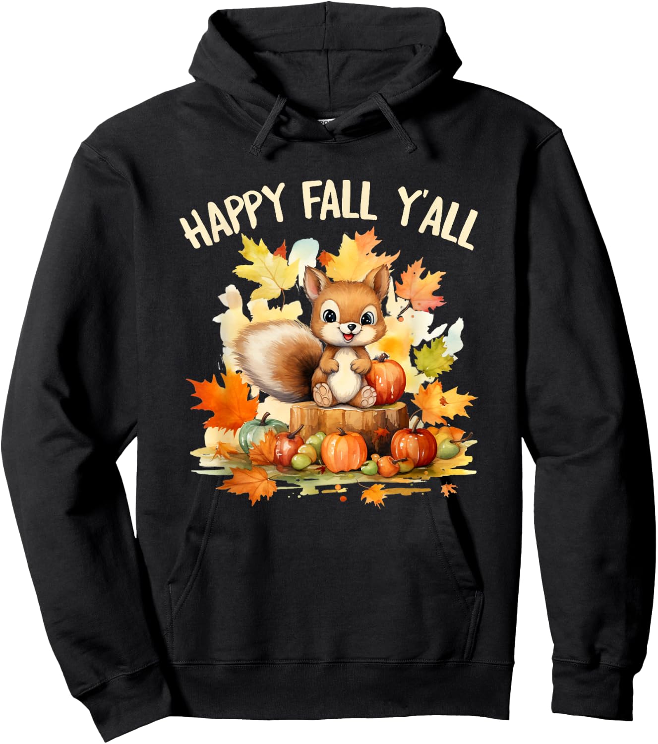 Happy Fall Squirrel Pumpkin Fall Outfits Autumn Thanksgiving Men Women Girls Kids Hoodie - Hoodie | Black