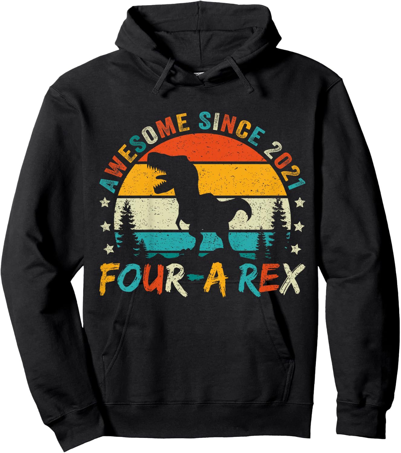 Kids Four a Rex 4th Birthday Boy Fourth Dinosaur 4 Year Old Hoodie - Hoodie | Black