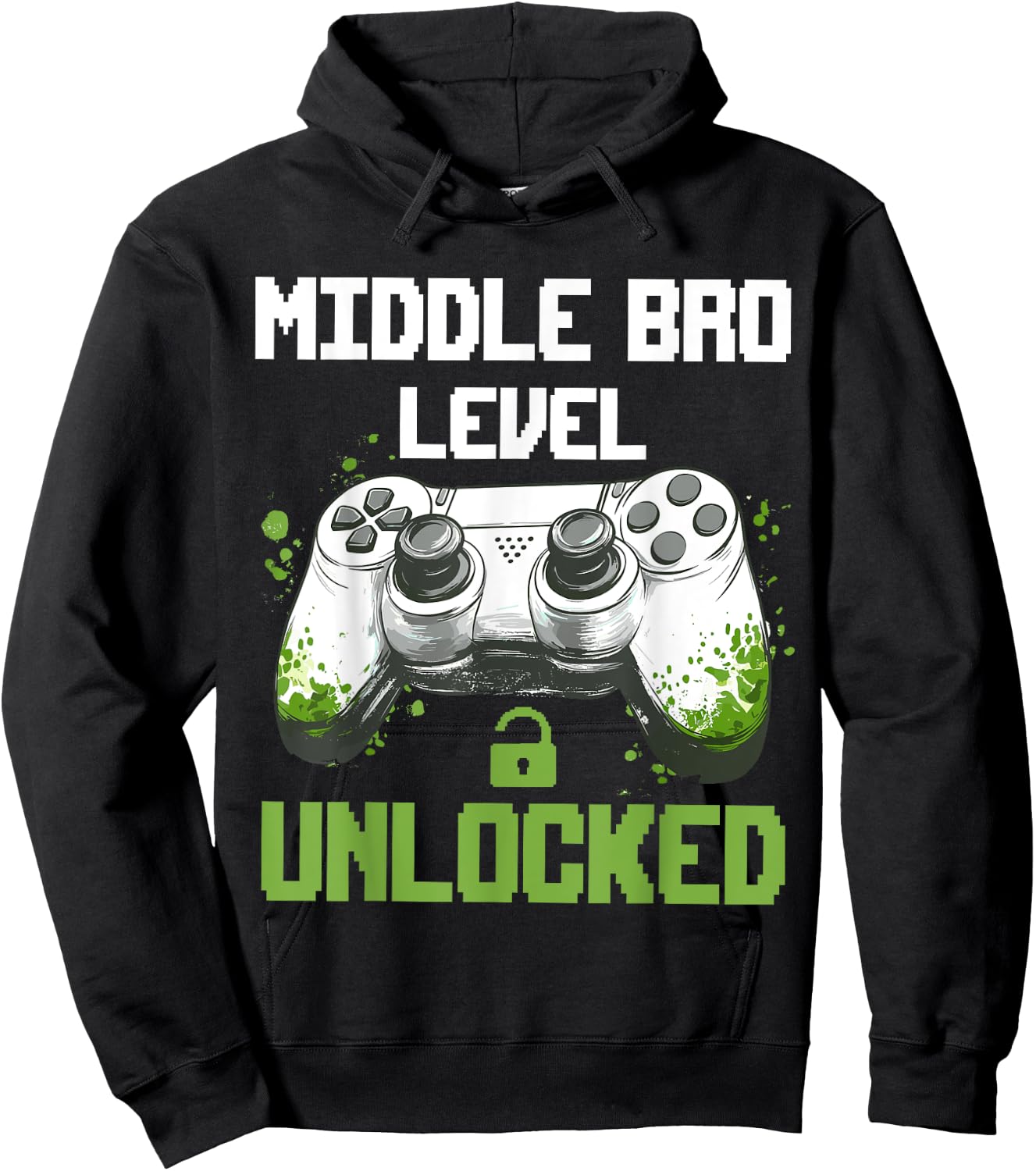 Pregnancy Announcement Middle Brother Level Unlocked Hoodie - Hoodie | Black