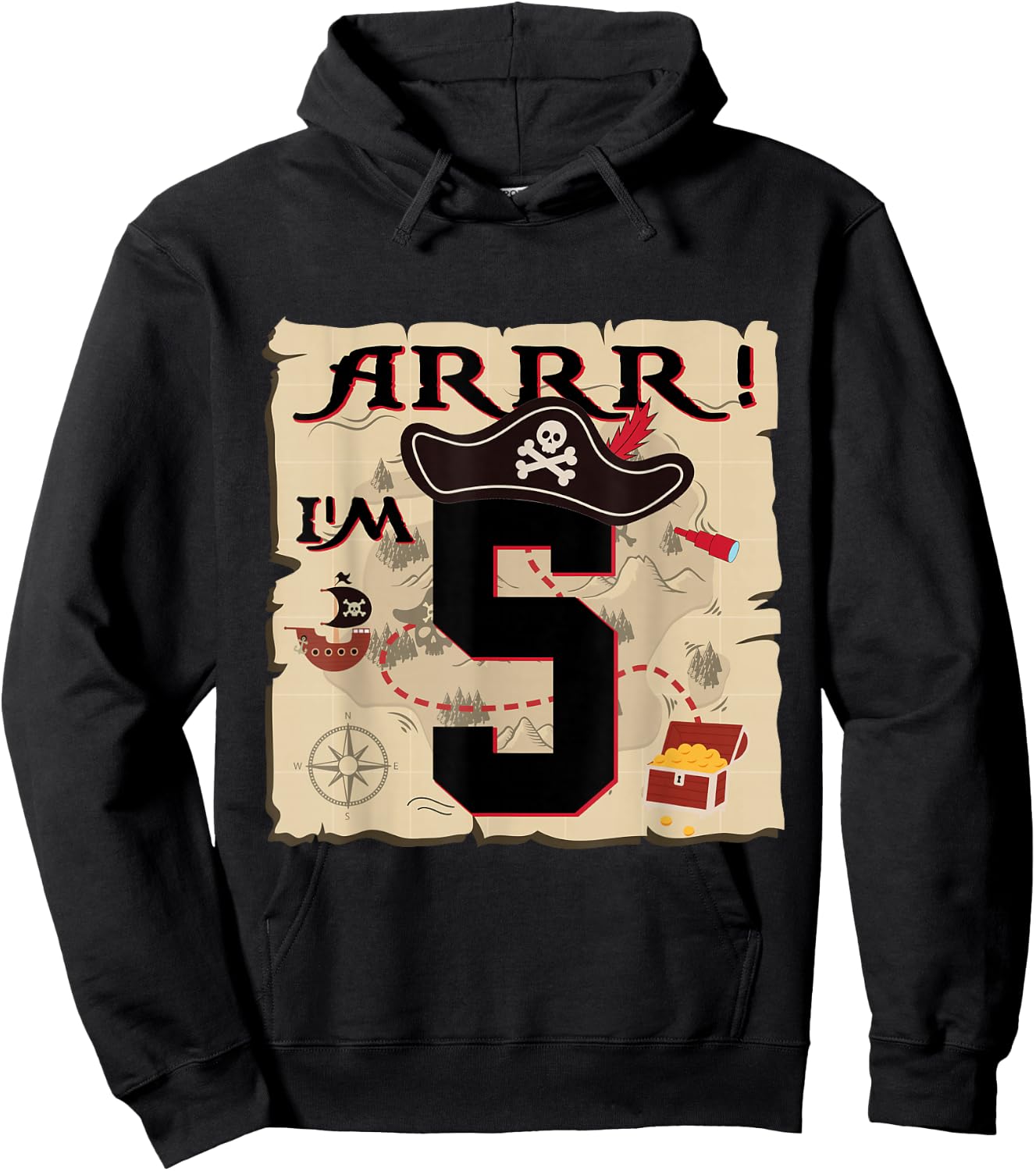 Arrr I'M 5 ARR Pirates Treasure Map 5th Birthday Pirate Hoodie - Hoodie | Black