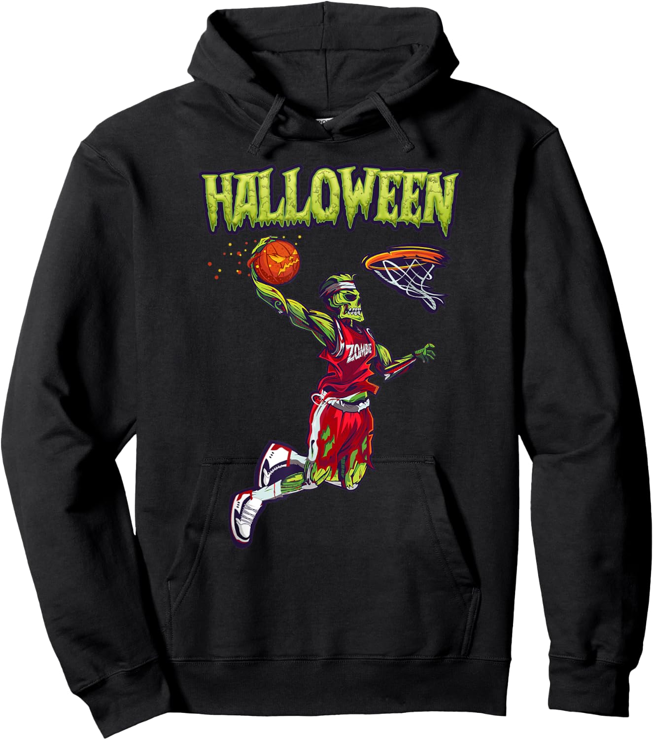 Jump Zombie Basketball Dunk Player Halloween Pumpkin Ball Hoodie - Hoodie | Black