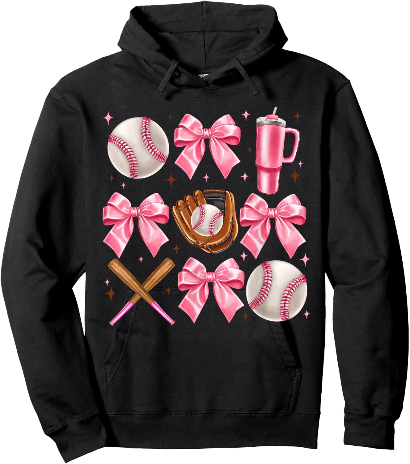 Baseball Coquette Bow Softball Girl Women Hoodie - Hoodie | Black