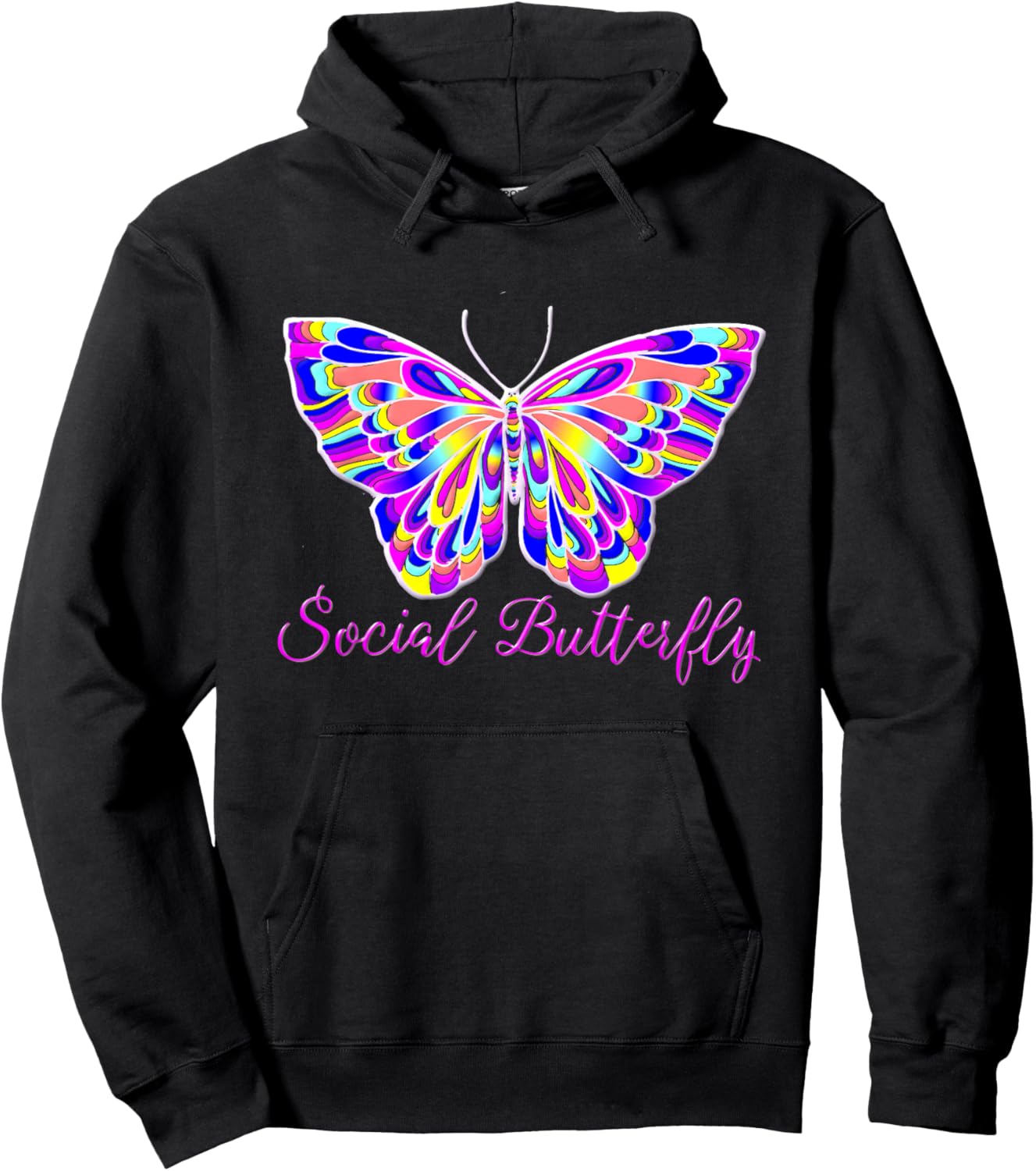 Social Butterfly - Elegant Pink Butterfly Hoodie - Hoodie | Black