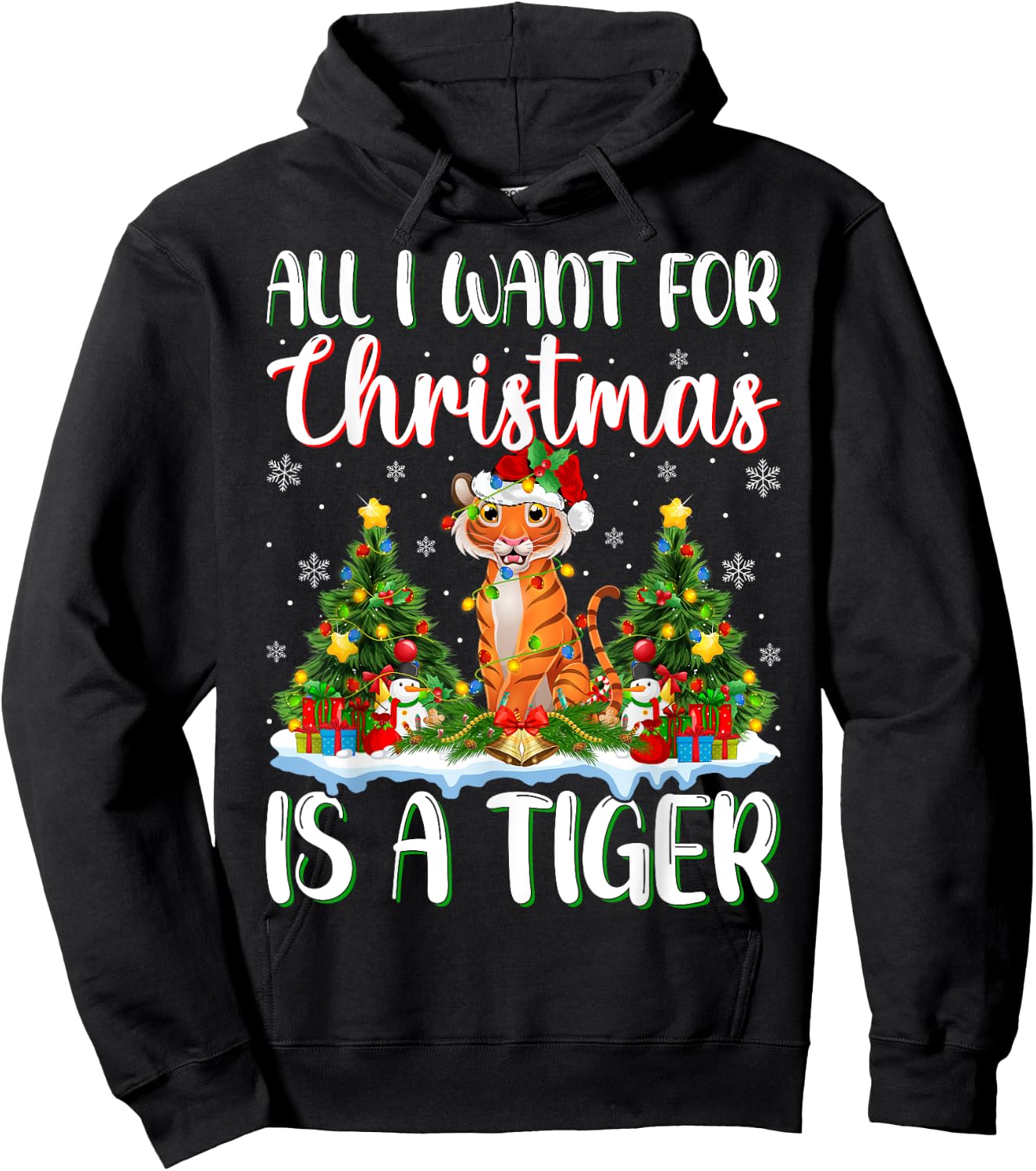 I Want For Christmas Is A Tiger Xmas Tree Lights Hoodie - Hoodie | Black