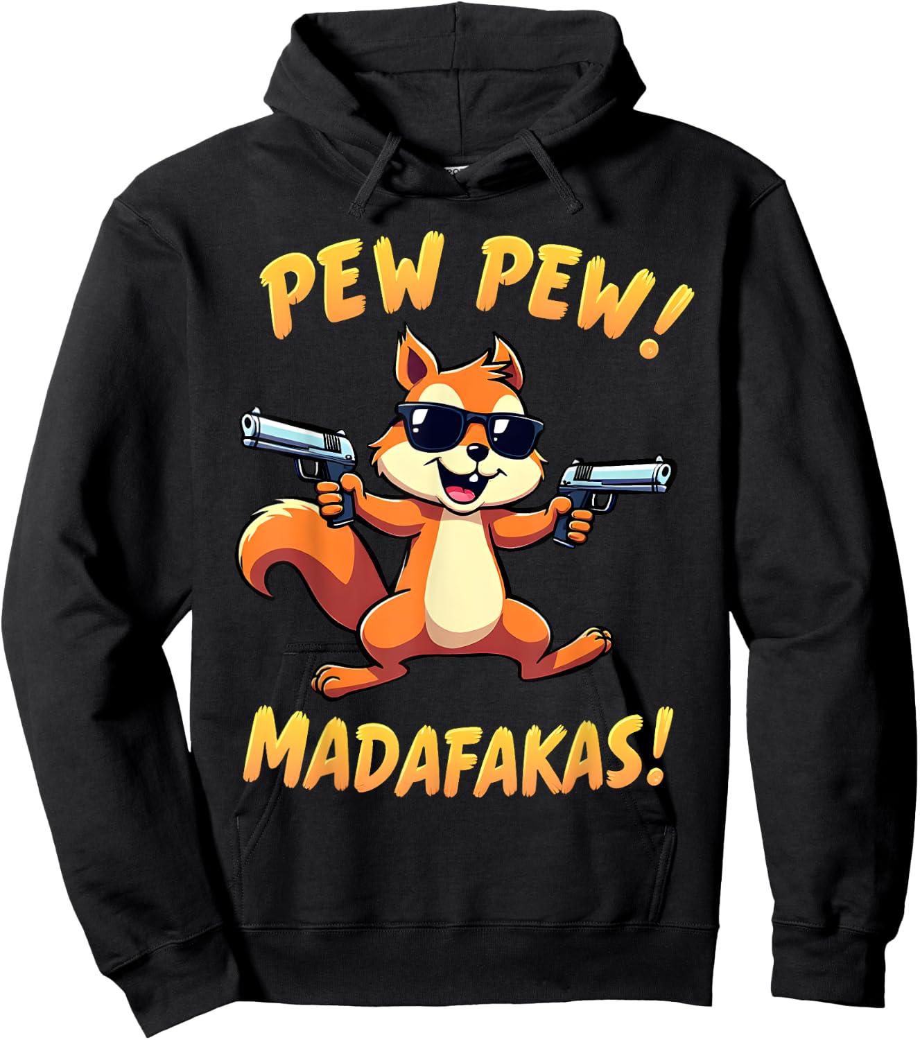 Funny Squirrel with Sunglasses – Cartoon with Guns Hoodie - Hoodie | Black