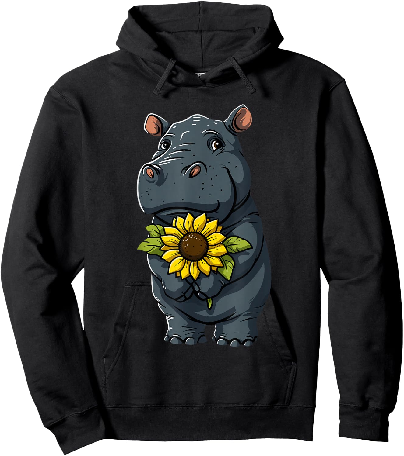 Hippo Holding Sunflower Cute Hippopotamus Mothers Day Hoodie - Hoodie | Black